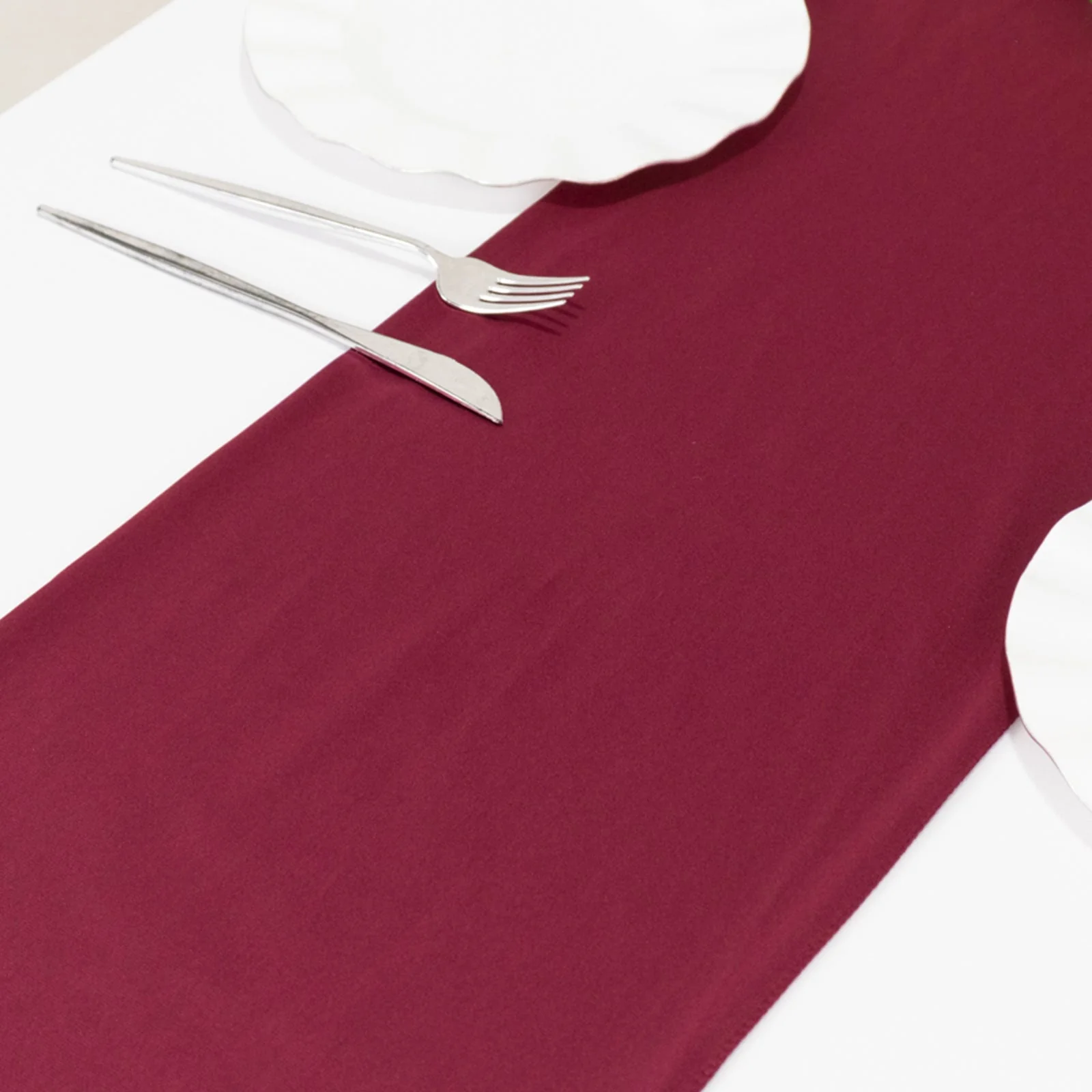 Scuba Polyester Table Runner 12"x108" Burgundy - Wrinkle-Free Table Linen - Image 3