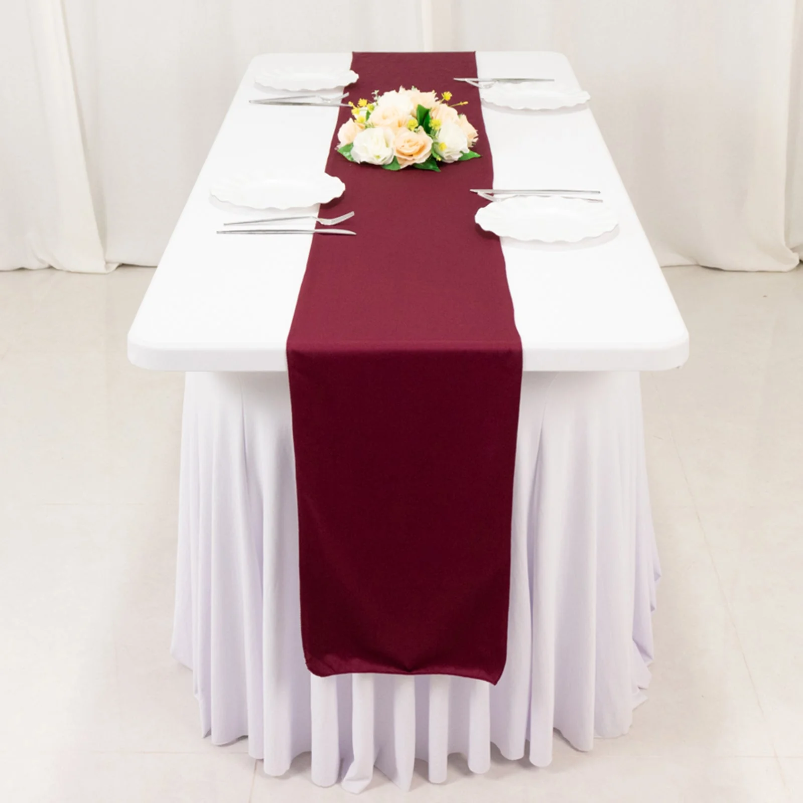Scuba Polyester Table Runner 12"x108" Burgundy - Wrinkle-Free Table Linen - Image 8
