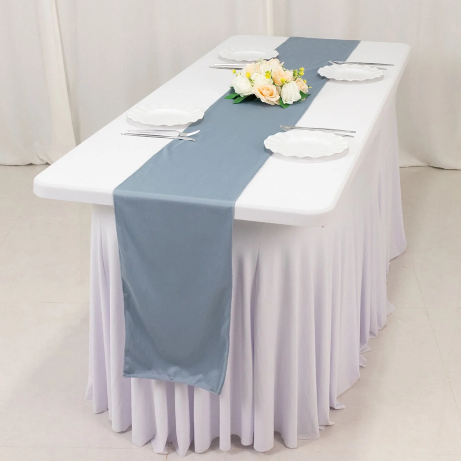 Scuba Polyester Table Runner 12"x108" Dusty Blue - Wrinkle-Free Table Linen - Image 2