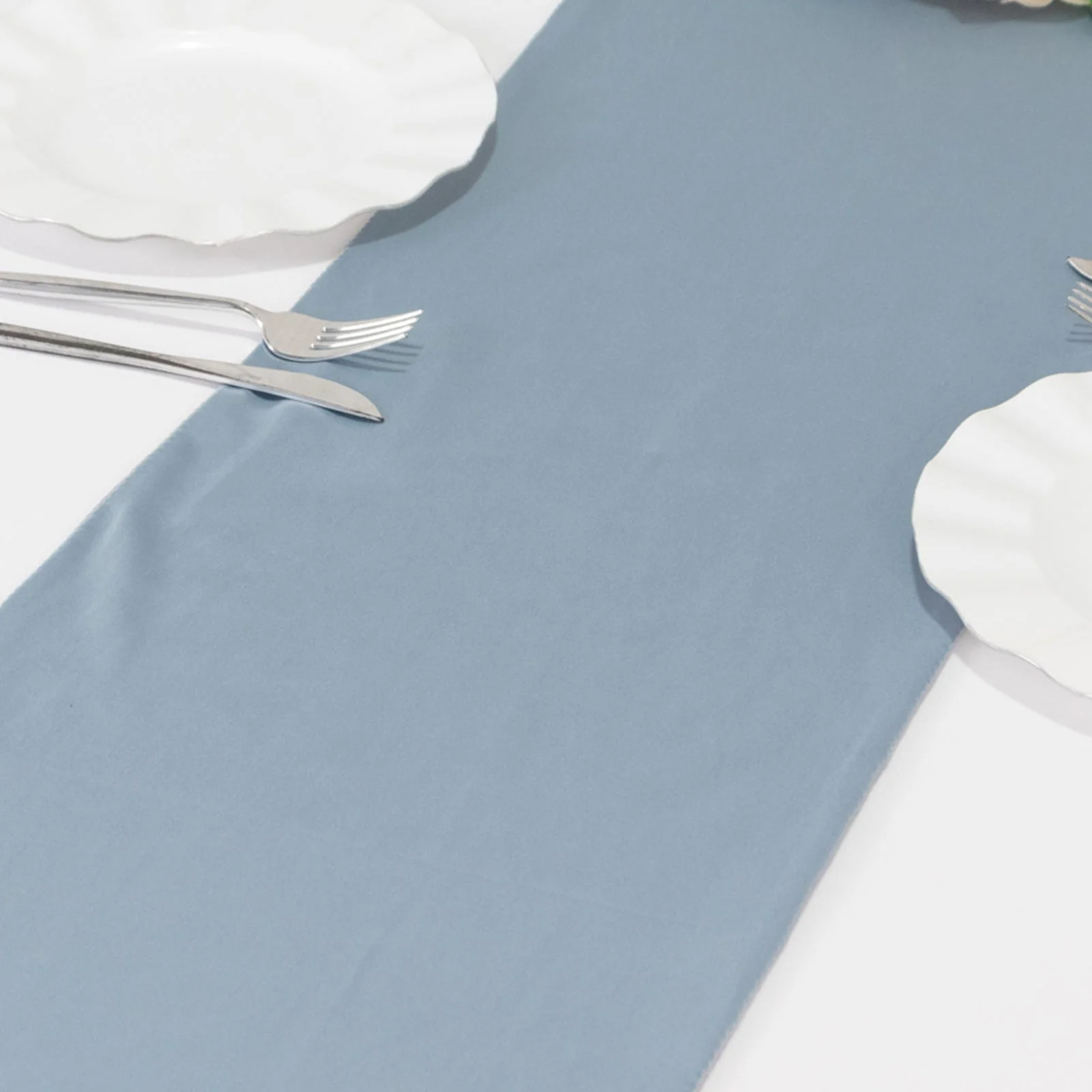Scuba Polyester Table Runner 12"x108" Dusty Blue - Wrinkle-Free Table Linen - Image 3