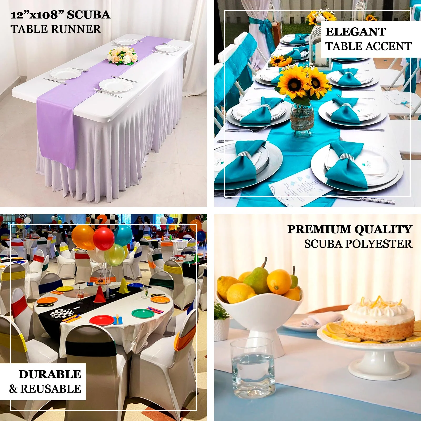 Scuba Polyester Table Runner 12"x108" Dusty Blue - Wrinkle-Free Table Linen - Image 4