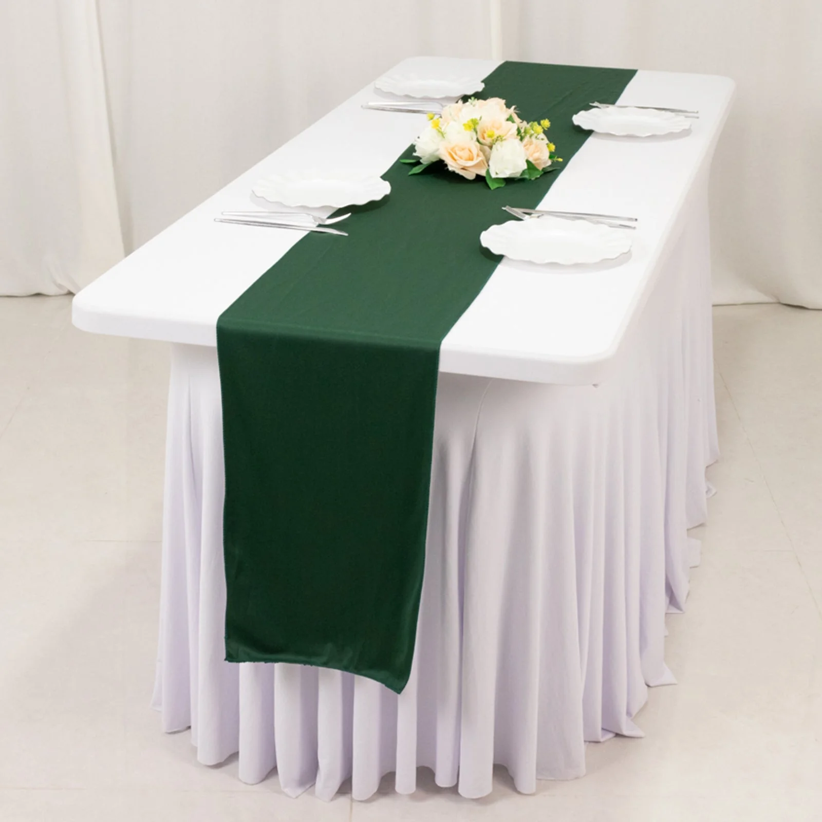 Scuba Polyester Table Runner 12"x108" Hunter Emerald Green - Wrinkle-Free Table Linen - Image 2