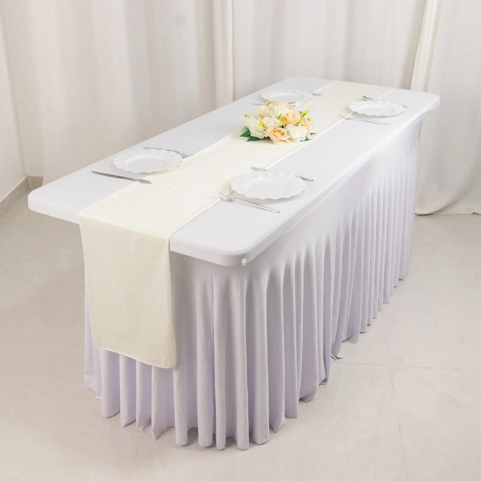 Scuba Polyester Table Runner 12"x108" Ivory - Wrinkle-Free Table Linen - Image 7