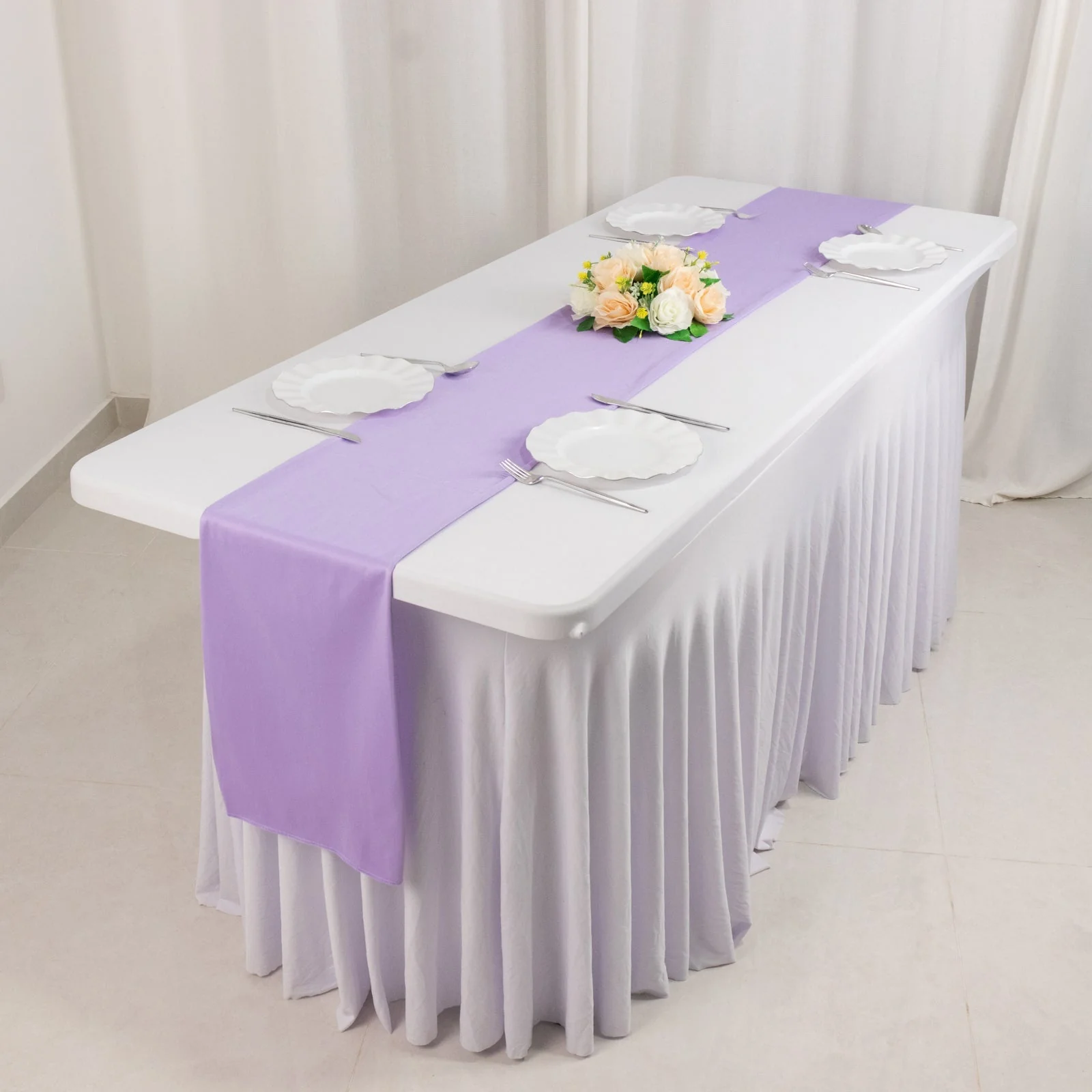 Scuba Polyester Table Runner 12"x108" Lavender Lilac - Wrinkle-Free Table Linen - Image 7
