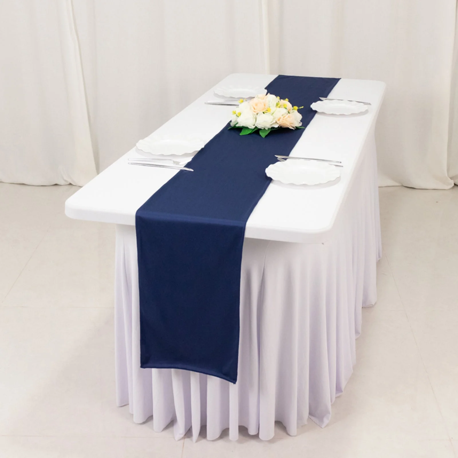 Scuba Polyester Table Runner 12"x108" Navy Blue - Wrinkle-Free Table Linen - Image 2