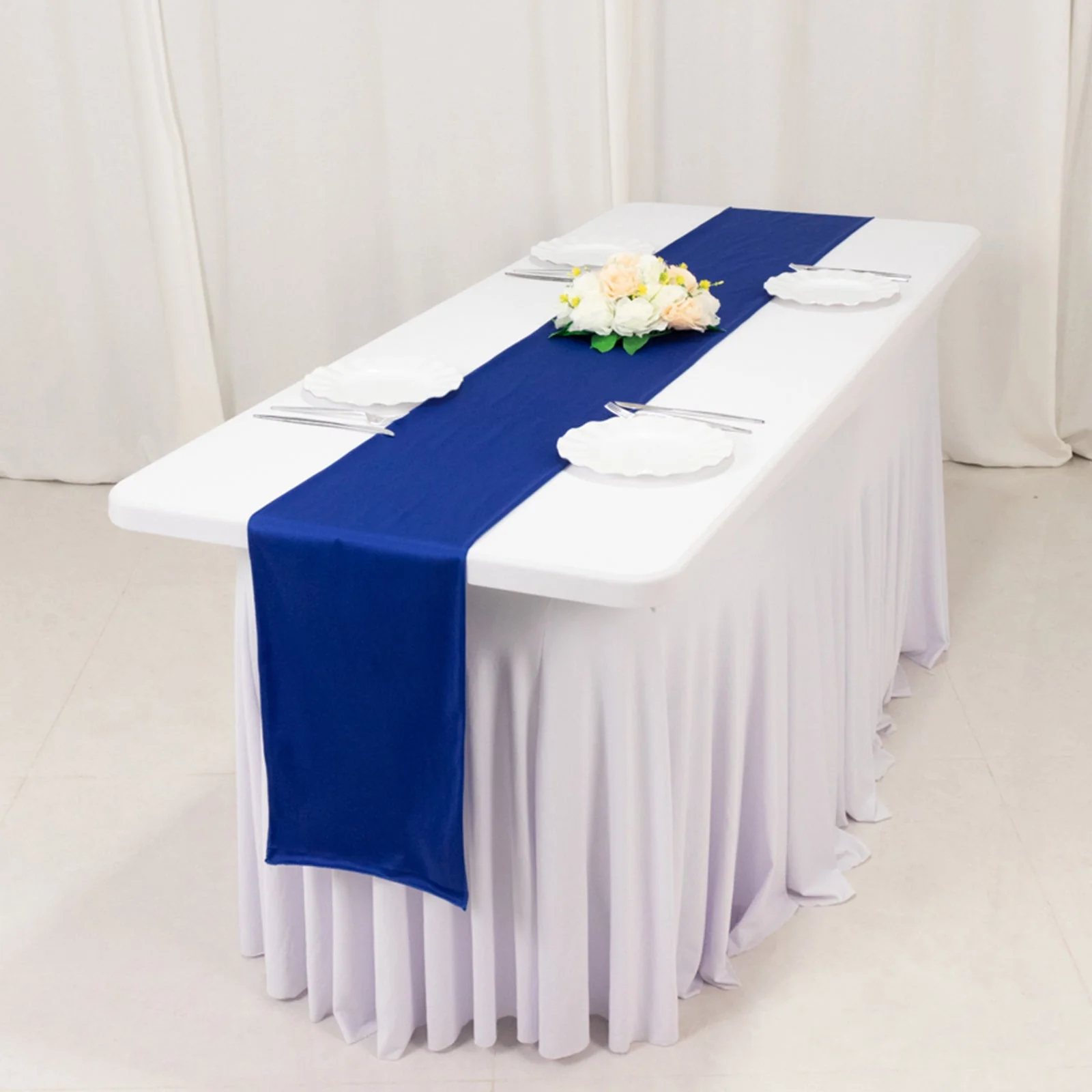 Scuba Polyester Table Runner 12"x108" Royal Blue - Wrinkle-Free Table Linen - Image 2