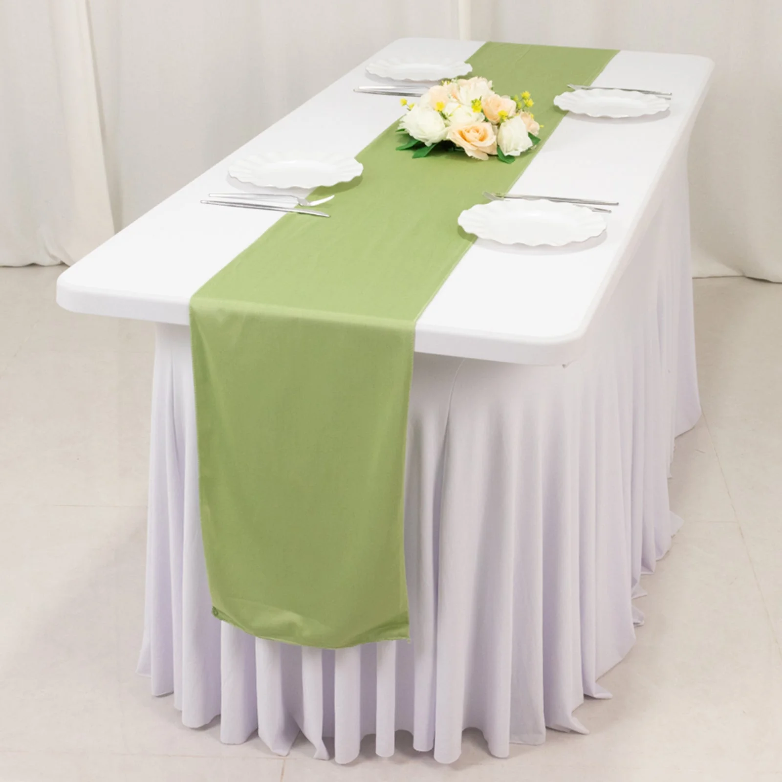 Scuba Polyester Table Runner 12"x108" Sage Green - Wrinkle-Free Table Linen - Image 2