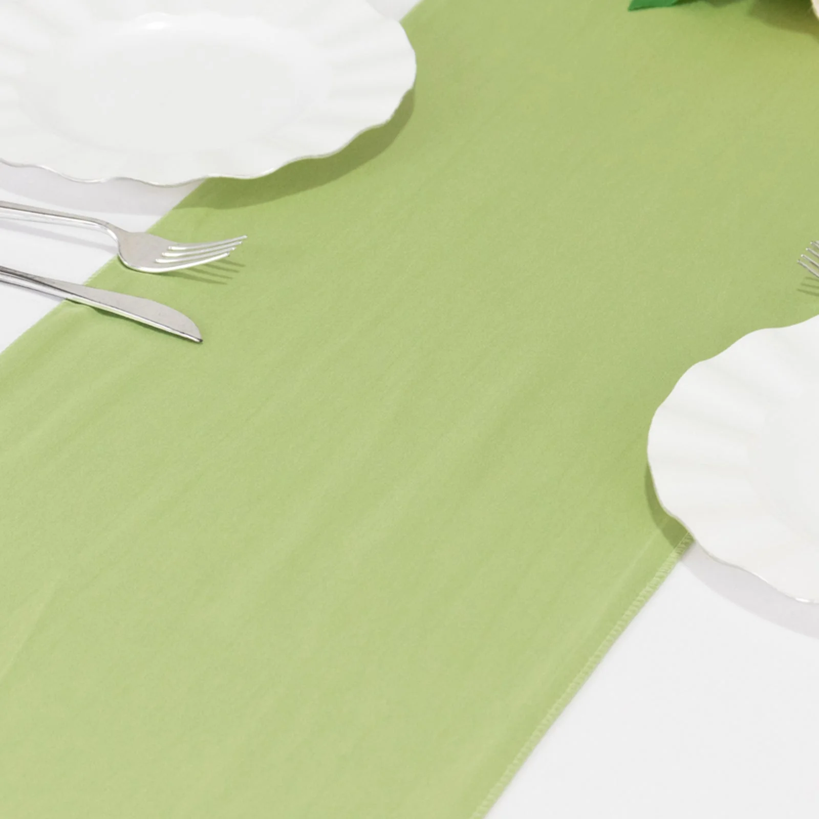 Scuba Polyester Table Runner 12"x108" Sage Green - Wrinkle-Free Table Linen - Image 3