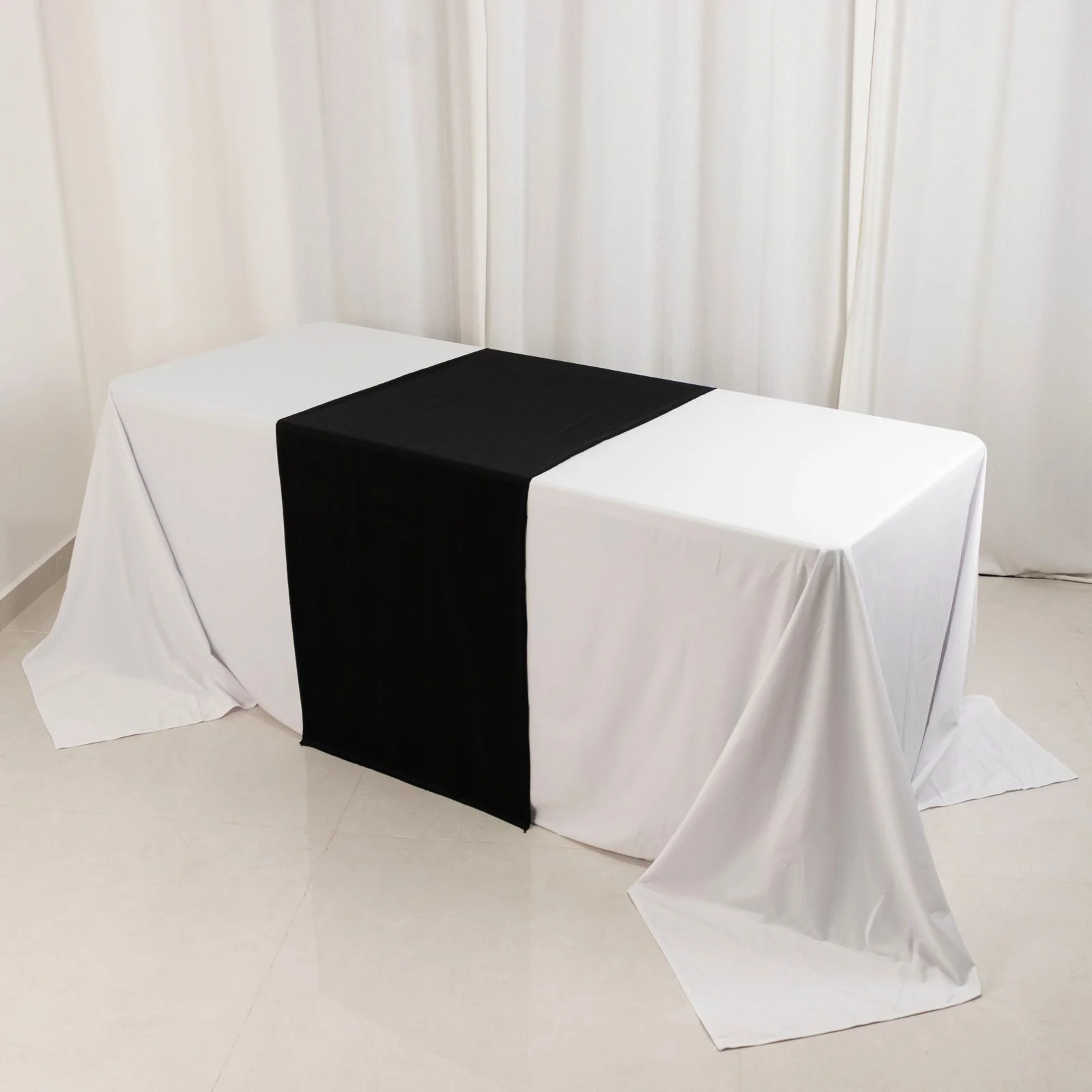 Scuba Polyester Wide Table Runner 24"x72" Black - Wrinkle-Free Table Linen