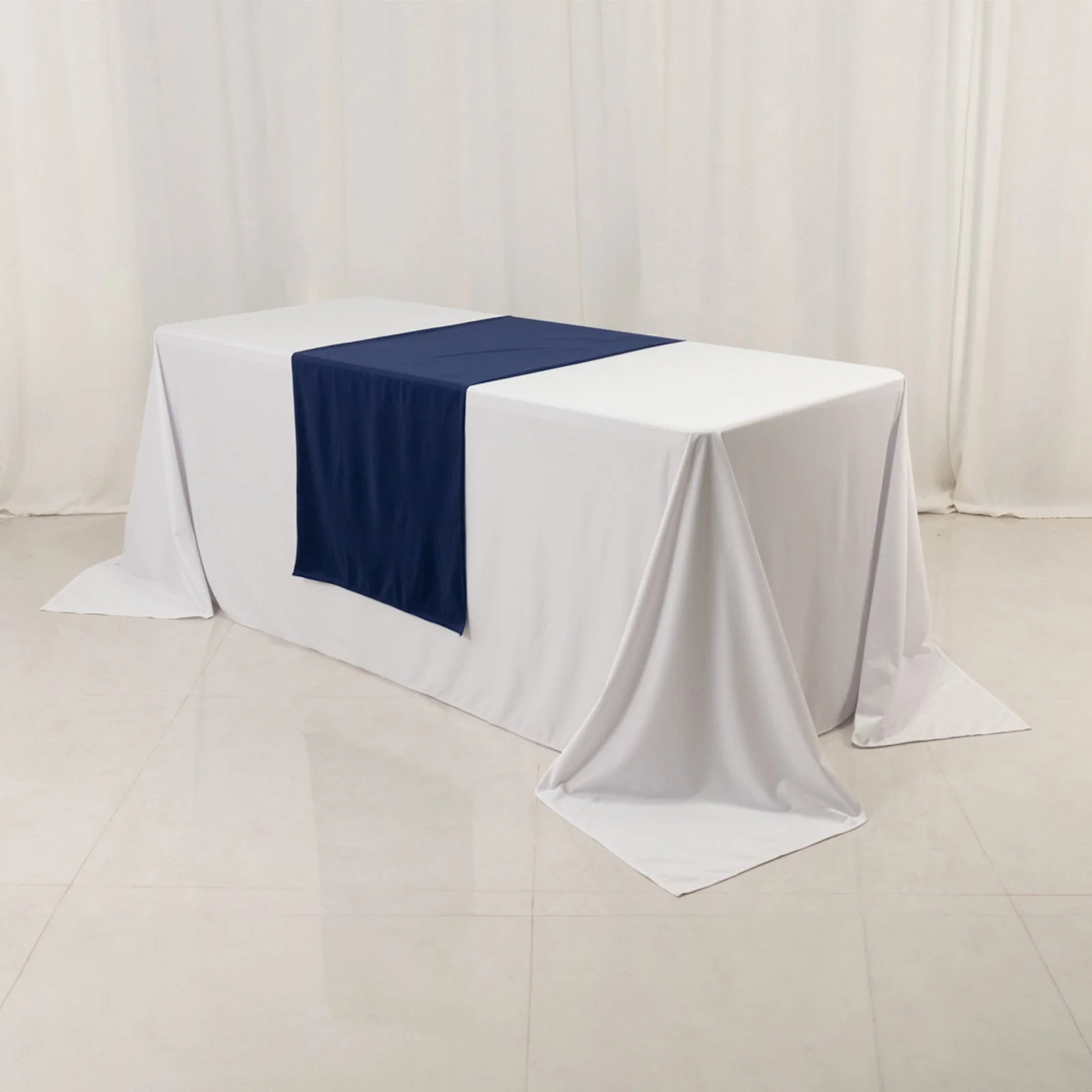 Scuba Polyester Wide Table Runner 24"x72" Navy Blue - Wrinkle-Free Table Linen - Image 2