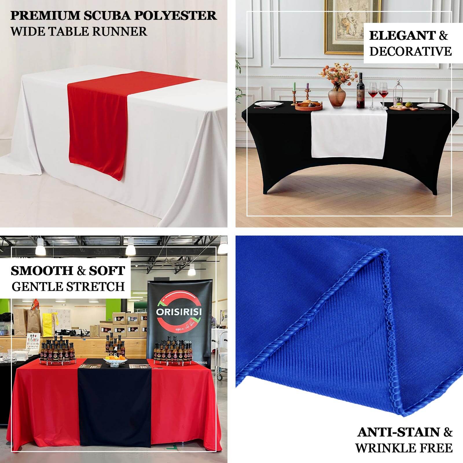 Scuba Polyester Wide Table Runner 24"x72" Navy Blue - Wrinkle-Free Table Linen - Image 4