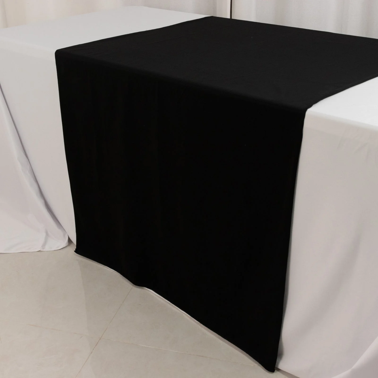 Scuba Polyester Wide Table Runner 36"x72" Black - Wrinkle-Free Trade Show Table Linen - Image 6