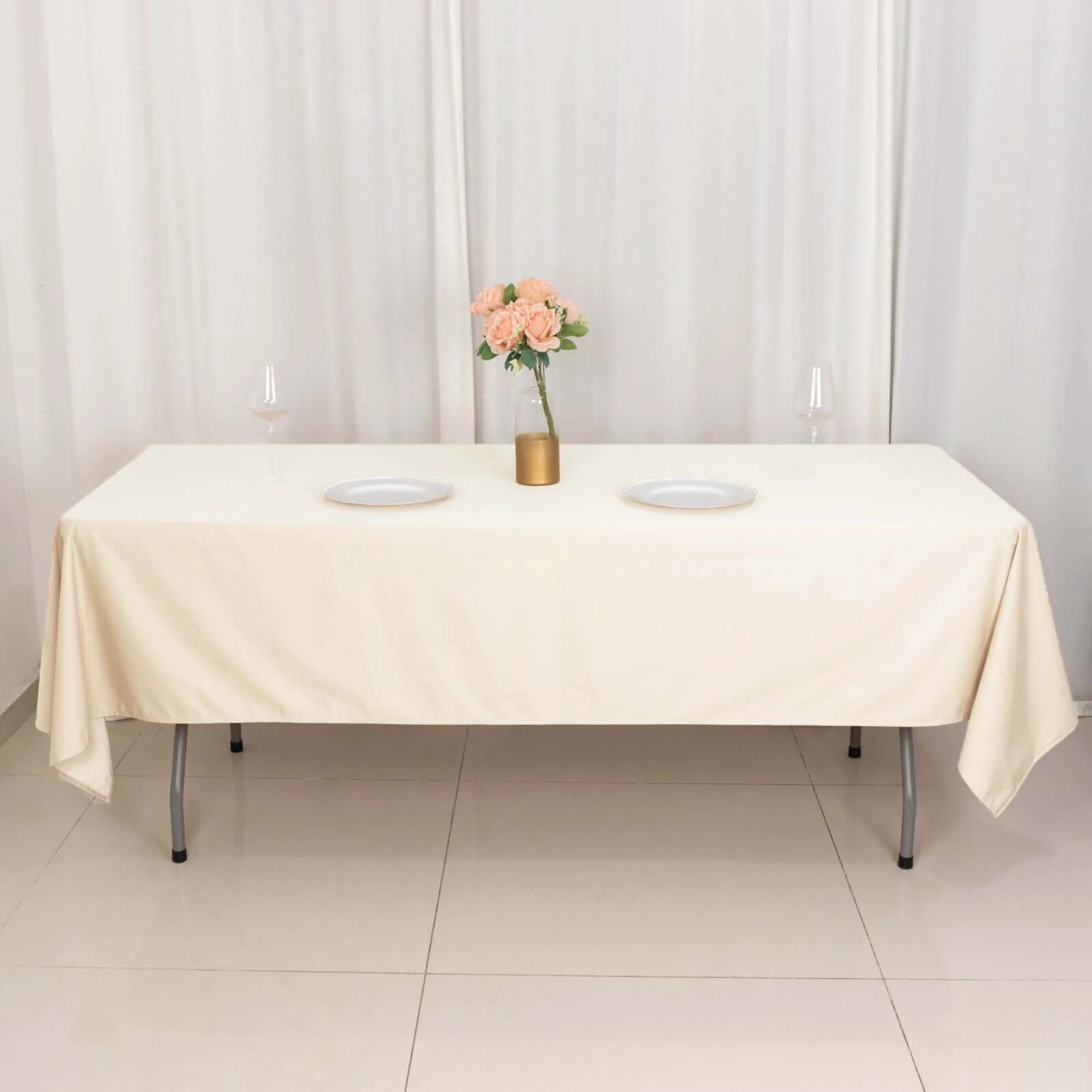 Scuba Rectangular Tablecloth 60"x102" Beige - Wrinkle Free Table Cover - Image 6