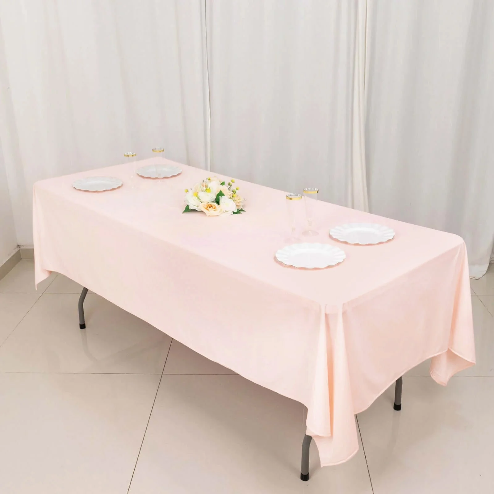 Scuba Rectangular Tablecloth 60"x102" Blush - Wrinkle Free Table Cover - Image 3