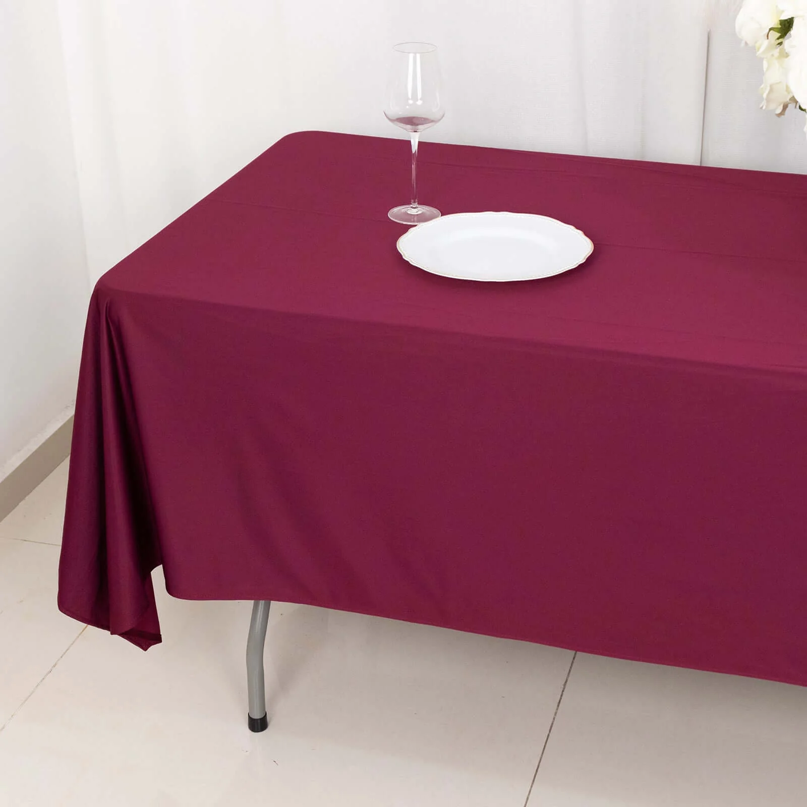 Scuba Rectangular Tablecloth 60"x102" Burgundy - Wrinkle Free Table Cover - Image 2