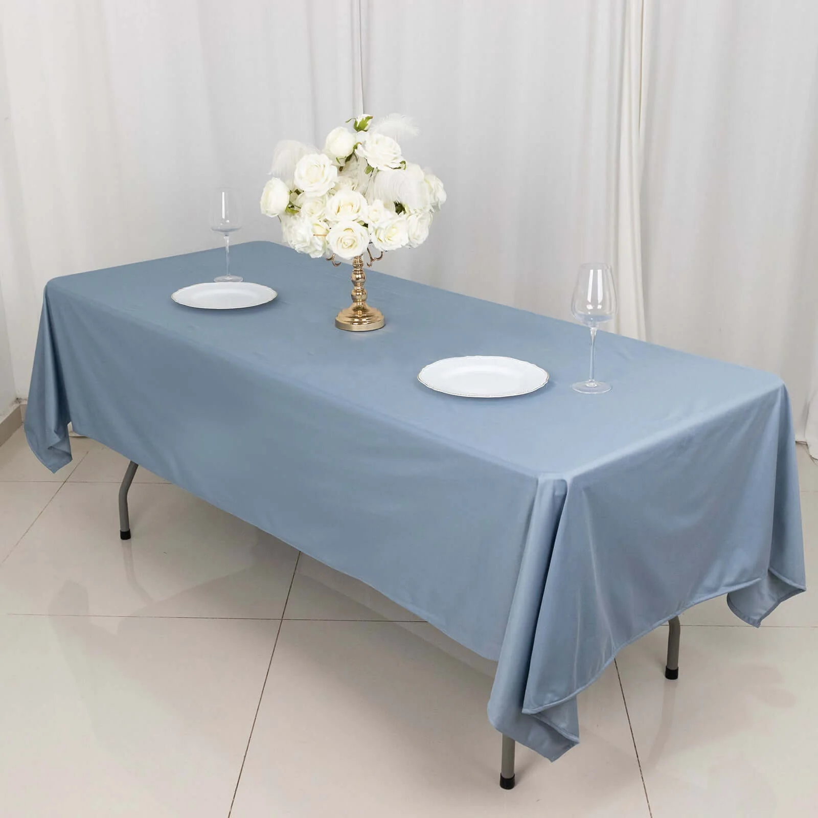 Scuba Rectangular Tablecloth 60"x102" Dusty Blue - Wrinkle Free Table Cover - Image 6