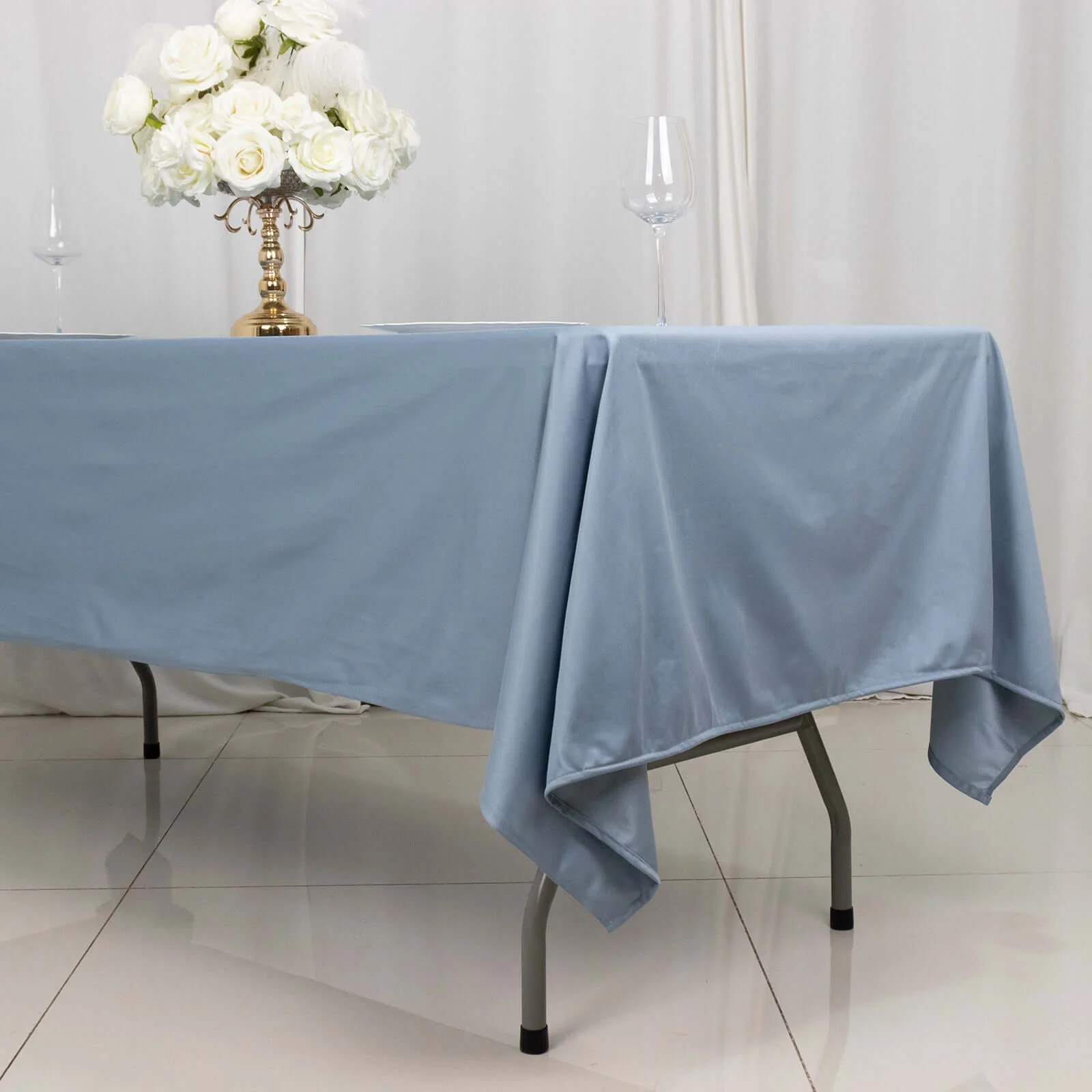 Scuba Rectangular Tablecloth 60"x102" Dusty Blue - Wrinkle Free Table Cover - Image 8