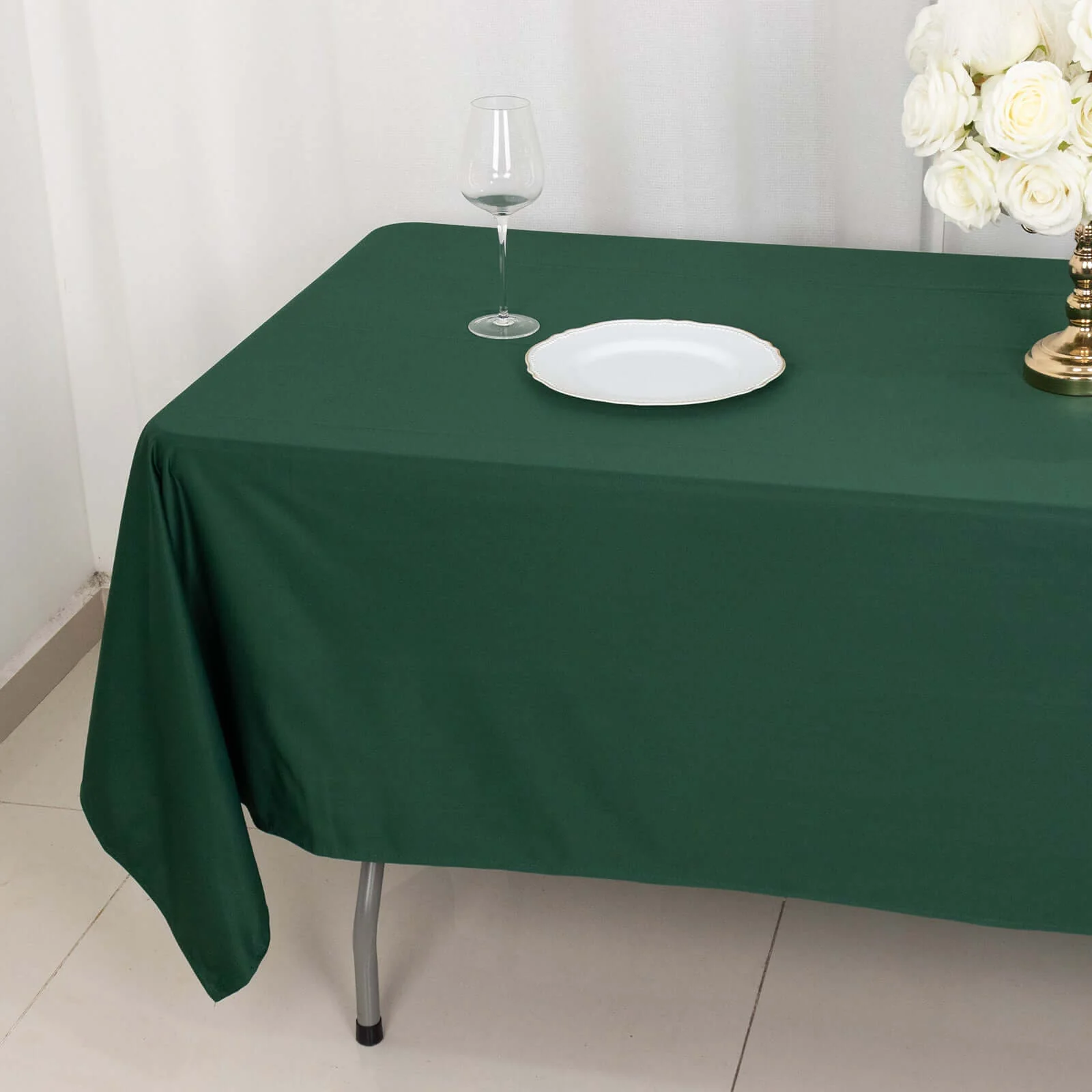 Scuba Rectangular Tablecloth 60"x102" Hunter Emerald Green - Wrinkle Free Table Cover - Image 2