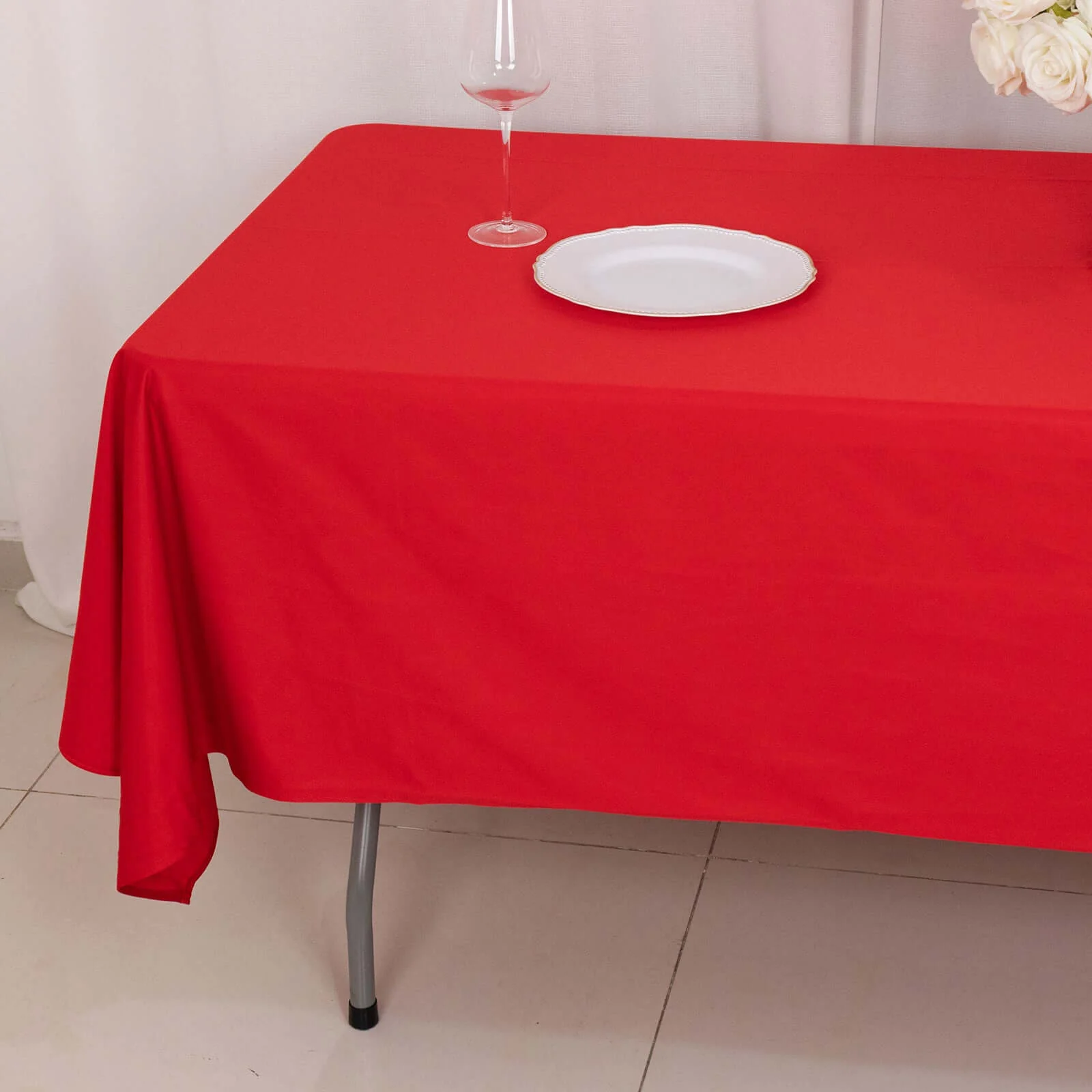 Scuba Rectangular Tablecloth 60"x102" Red - Wrinkle Free Table Cover - Image 2