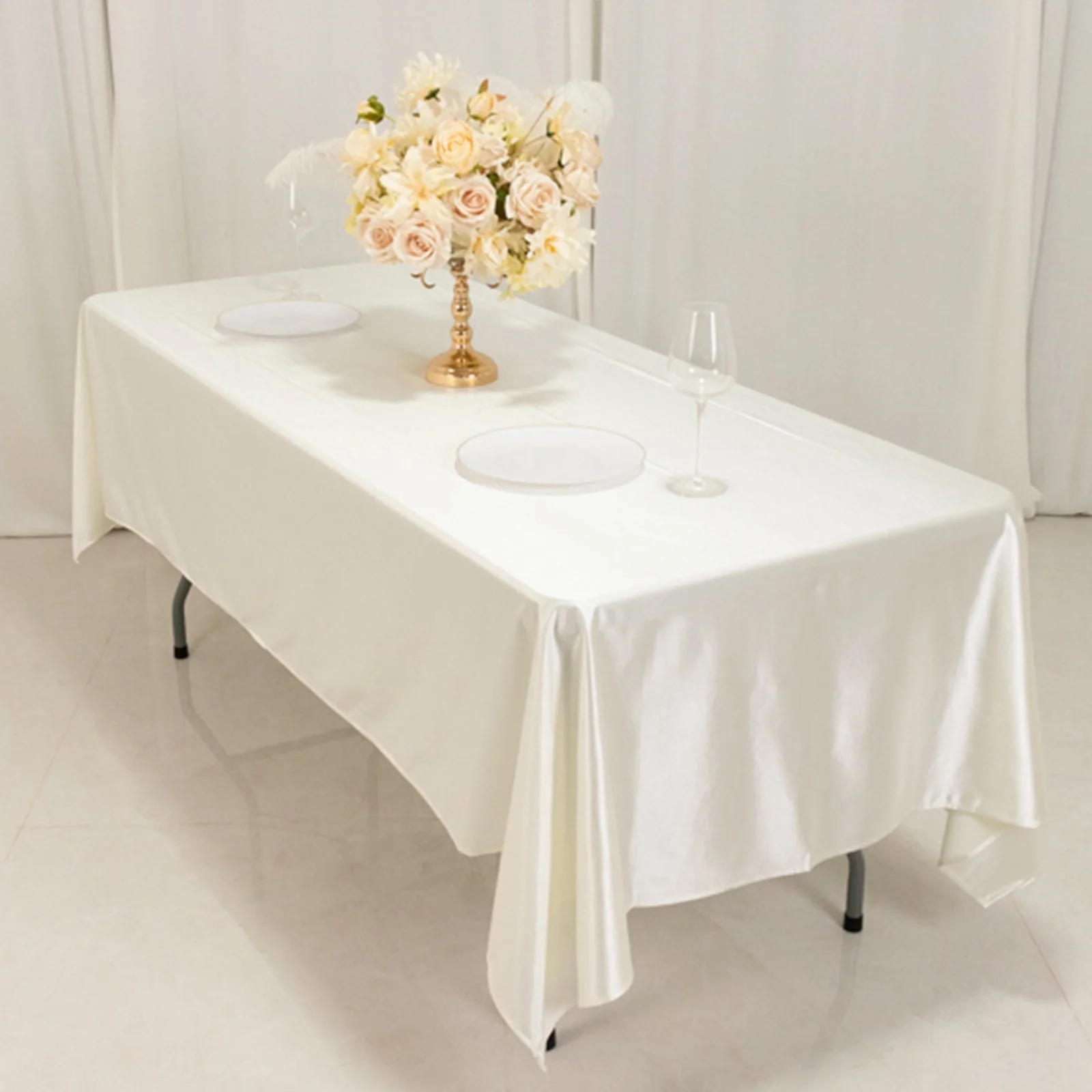 Scuba Rectangular Tablecloth 60"x102" Shimmer Pearl White - Wrinkle Free Table Cover - Image 5