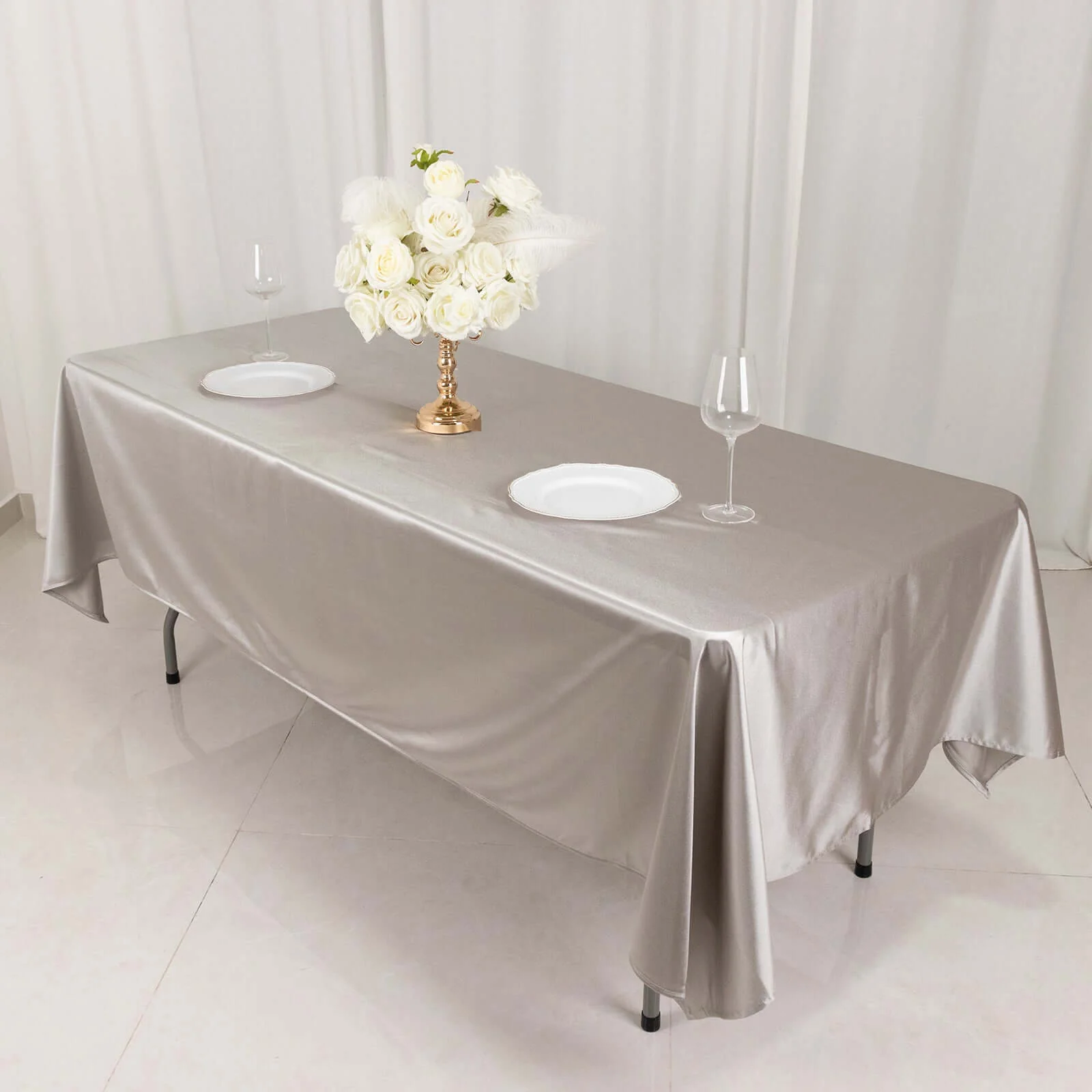 Scuba Rectangular Tablecloth 60"x102" Shimmer Silver - Wrinkle Free Table Cover - Image 5