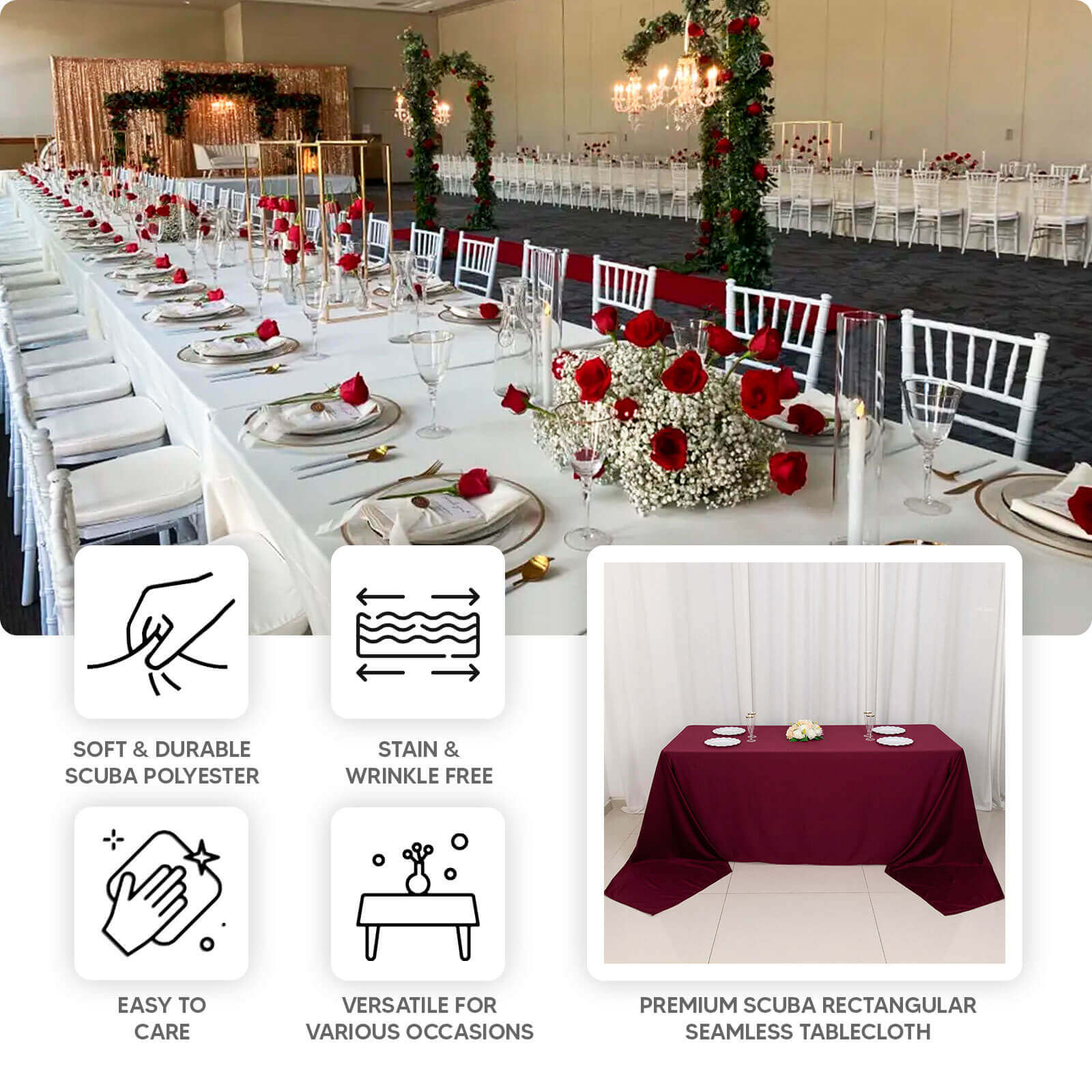 Scuba Rectangular Tablecloth 90"x132" Black - Wrinkle Free, Stain Resistant & Seamless Table Cover - Image 4