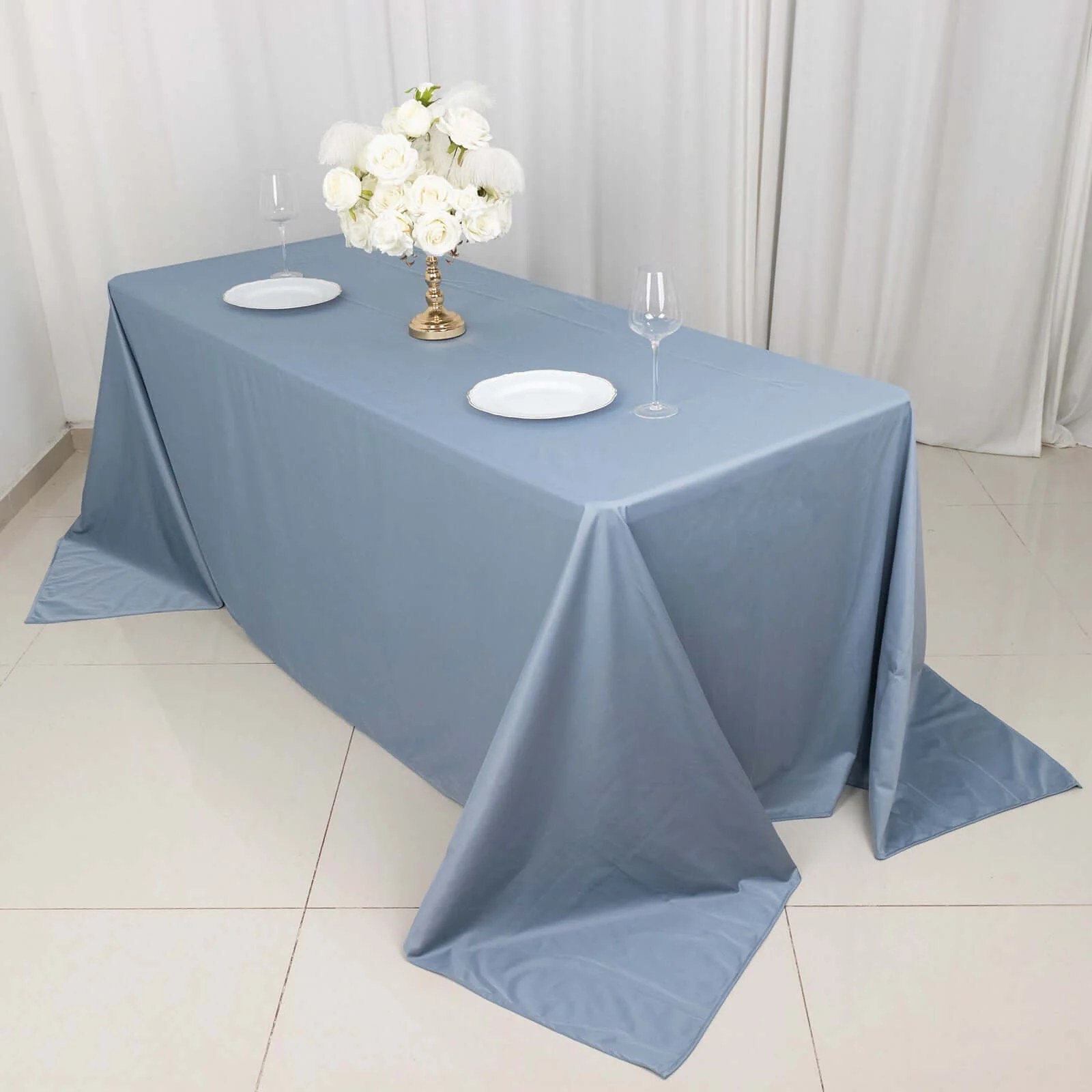 Scuba Rectangular Tablecloth 90"x132" Dusty Blue - Seamless Table Cover - Image 3