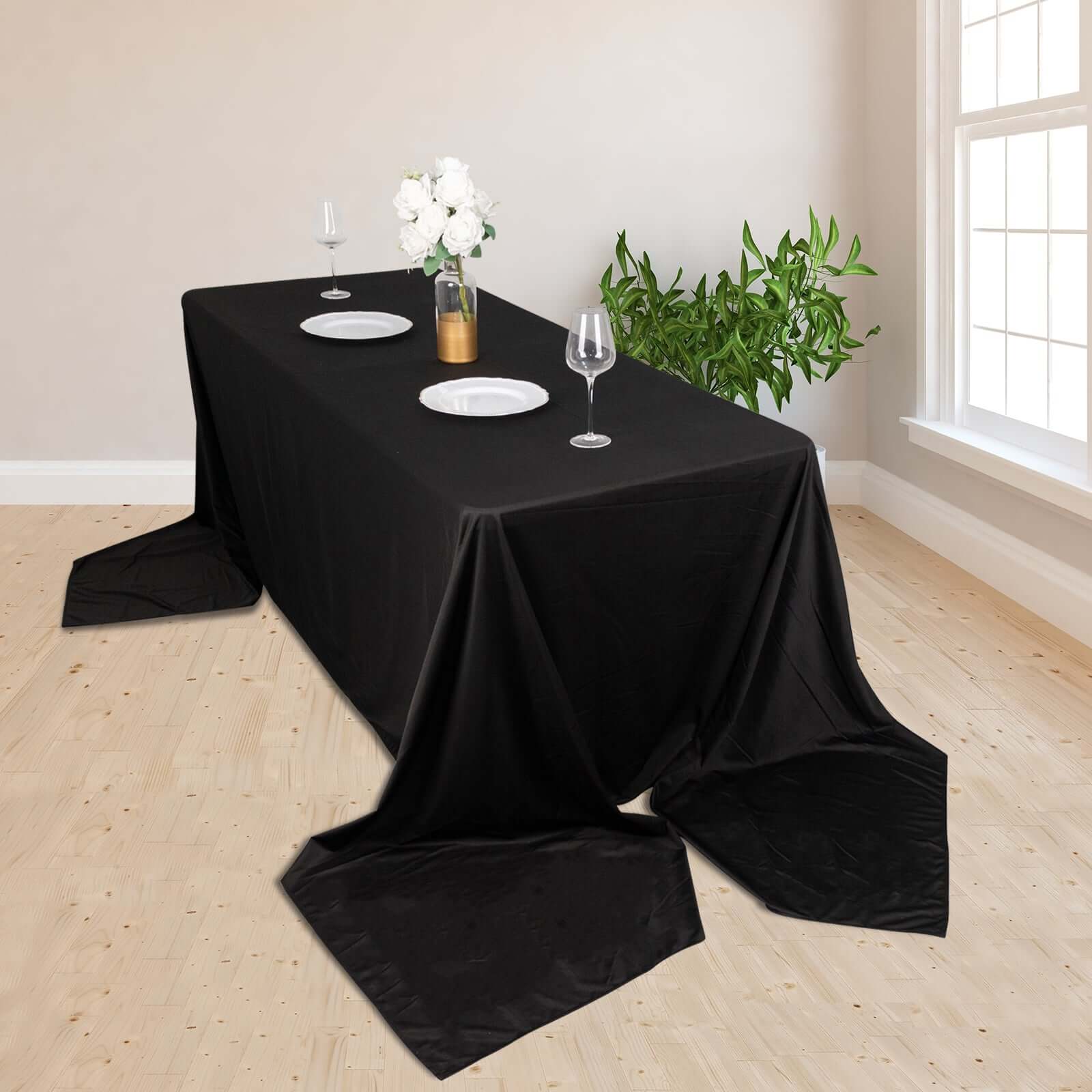 Scuba Rectangular Tablecloth 90"x156" Black - Wrinkle Free & Stain Resistant Seamless Table Cover - Image 3
