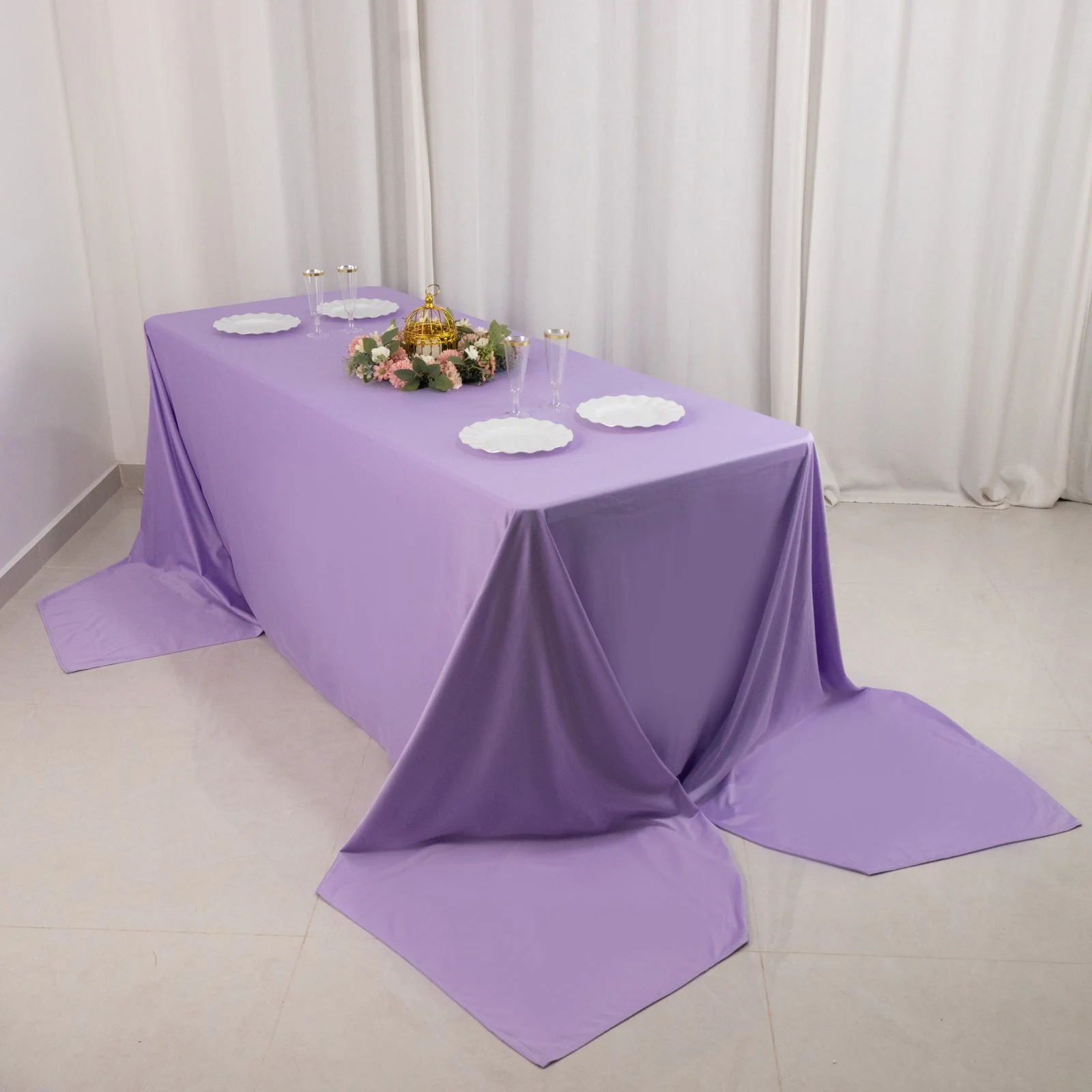 Scuba Rectangular Tablecloth 90"x156" Lavender Lilac - Seamless & Wrinkle Free Table Cover - Image 6