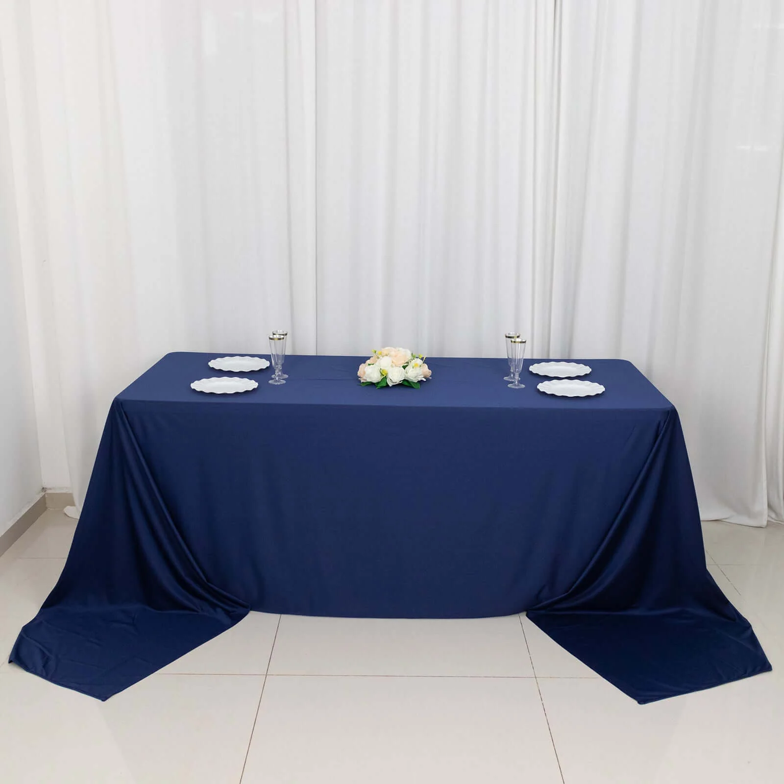 Scuba Rectangular Tablecloth 90"x156" Navy Blue - Seamless & Wrinkle Free Table Cover - Image 6