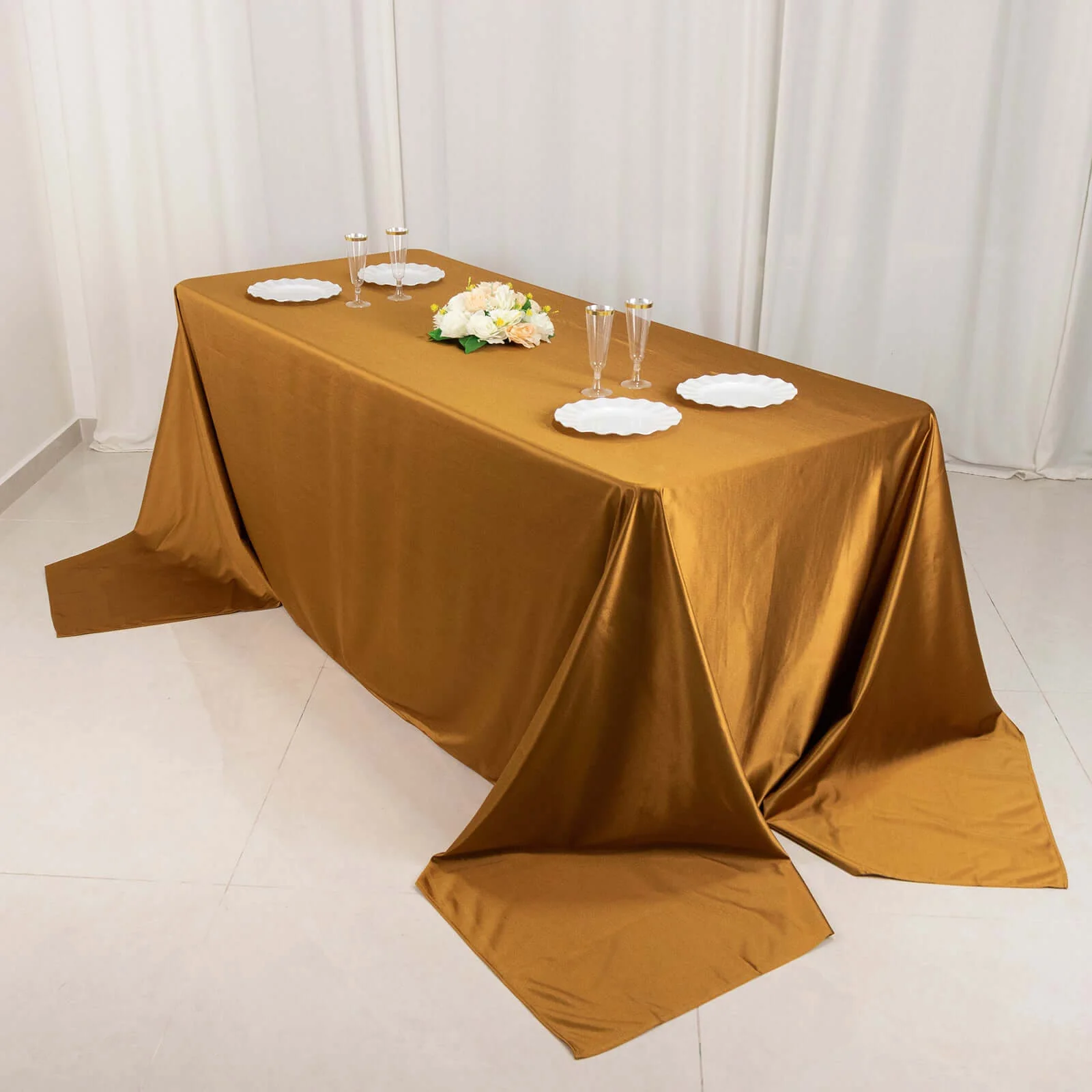 Scuba Rectangular Tablecloth 90"x156" Shimmer Gold - Wrinkle Free & Stain Resistant Seamless Table Cover for Luxurious Events - Image 3