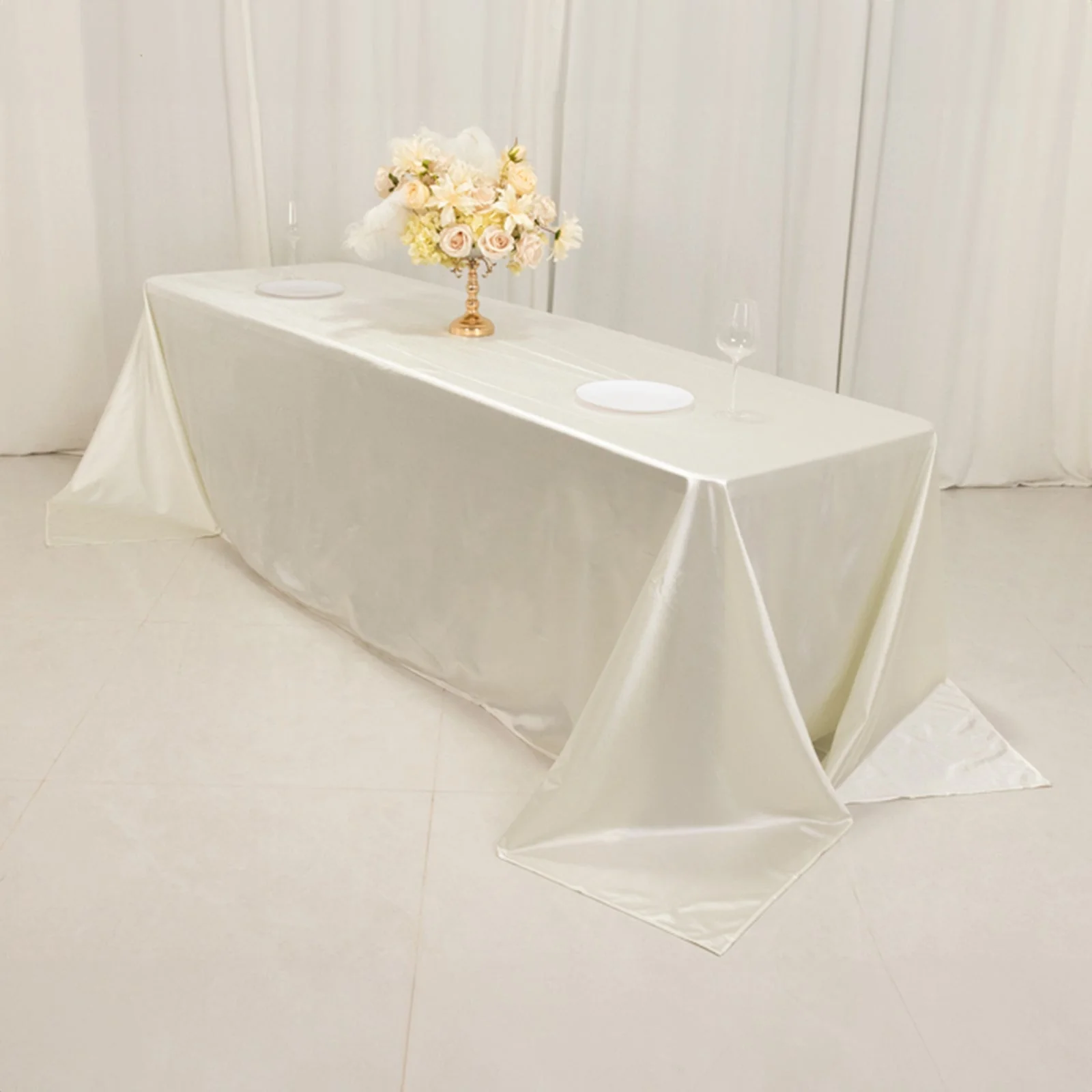 Scuba Rectangular Tablecloth 90"x156" Shimmer Pearl White - Wrinkle Free & Stain Resistant Seamless Table Cover - Image 3