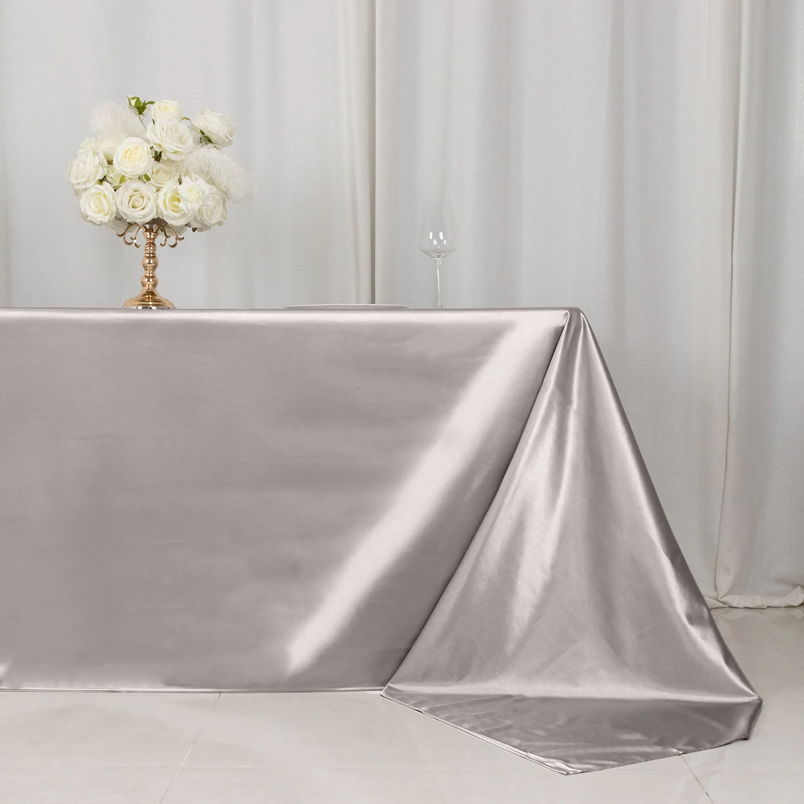 Scuba Rectangular Tablecloth 90"x156" Shimmer Silver - Wrinkle Free & Stain Resistant Seamless Table Cover - Image 2