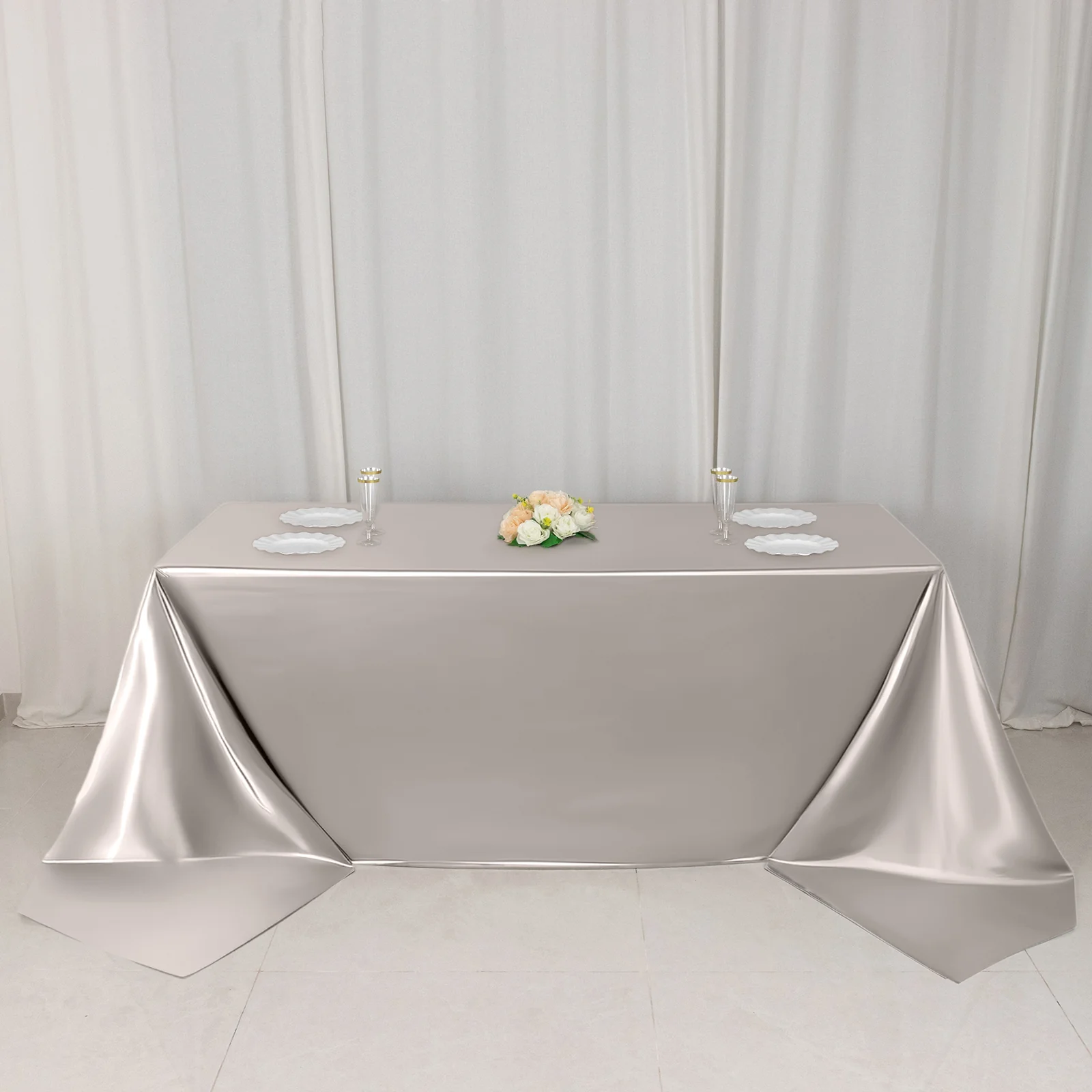 Scuba Rectangular Tablecloth 90"x156" Shimmer Silver - Wrinkle Free & Stain Resistant Seamless Table Cover - Image 3