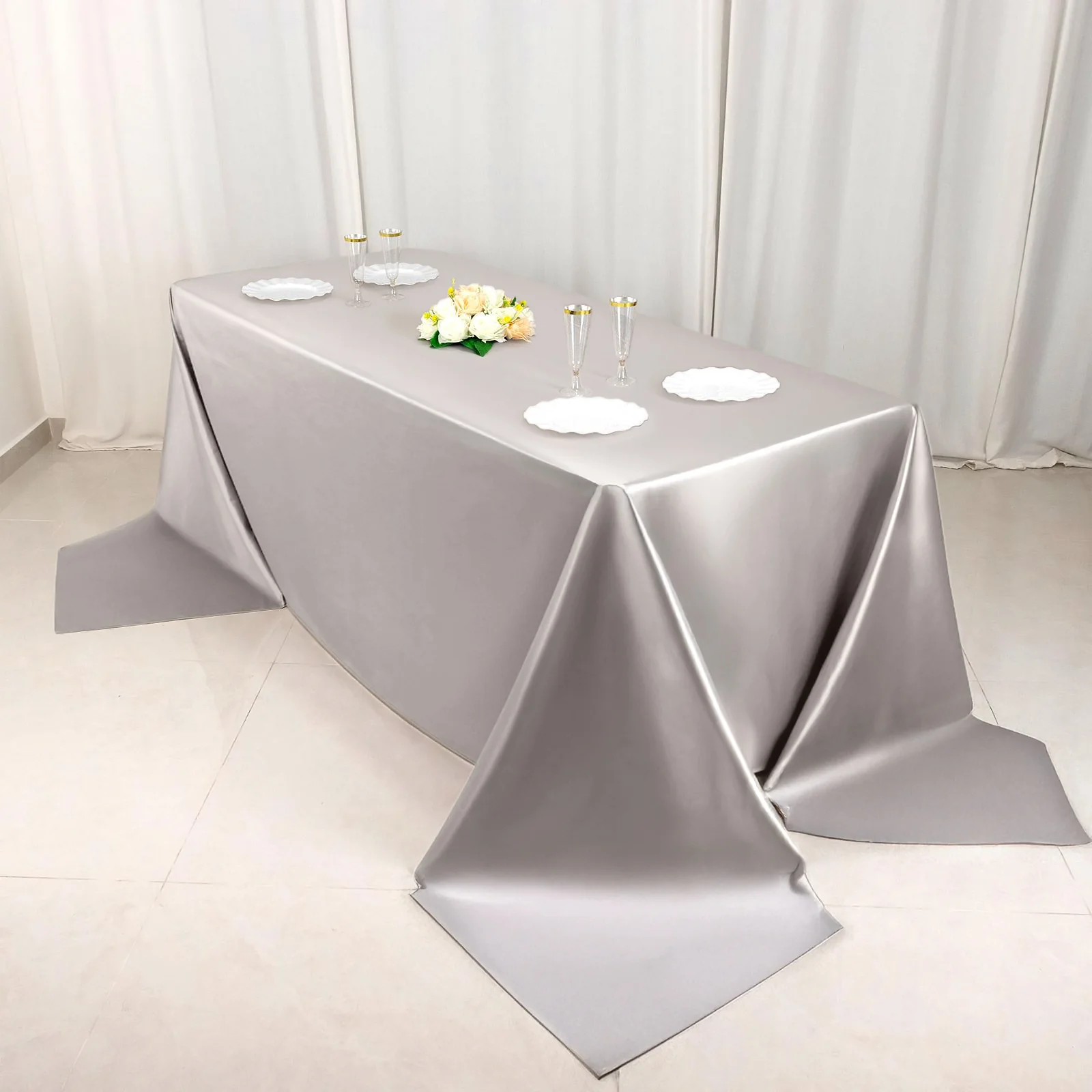 Scuba Rectangular Tablecloth 90"x156" Shimmer Silver - Wrinkle Free & Stain Resistant Seamless Table Cover - Image 5
