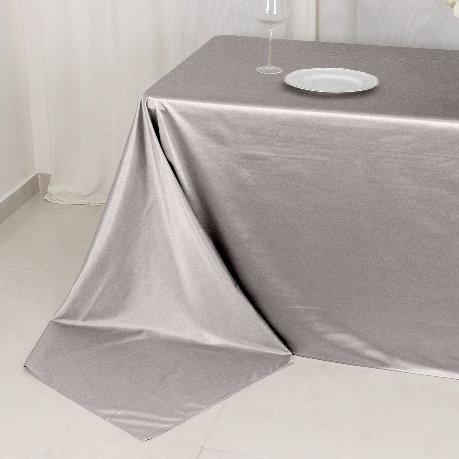 Scuba Rectangular Tablecloth 90"x156" Shimmer Silver - Wrinkle Free & Stain Resistant Seamless Table Cover - Image 6
