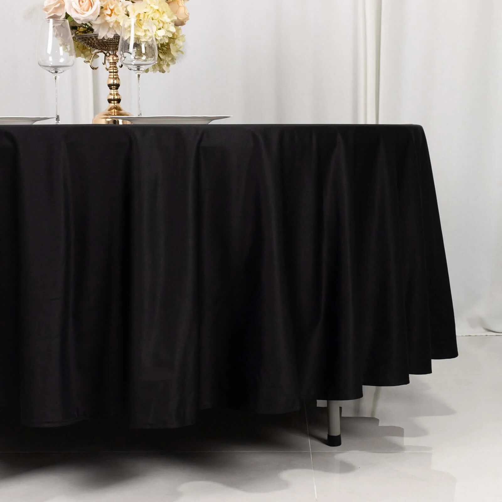 Scuba Round Tablecloth 108" Black - Wrinkle Free & Stain Resistant Sophisticated Table Cover - Image 2