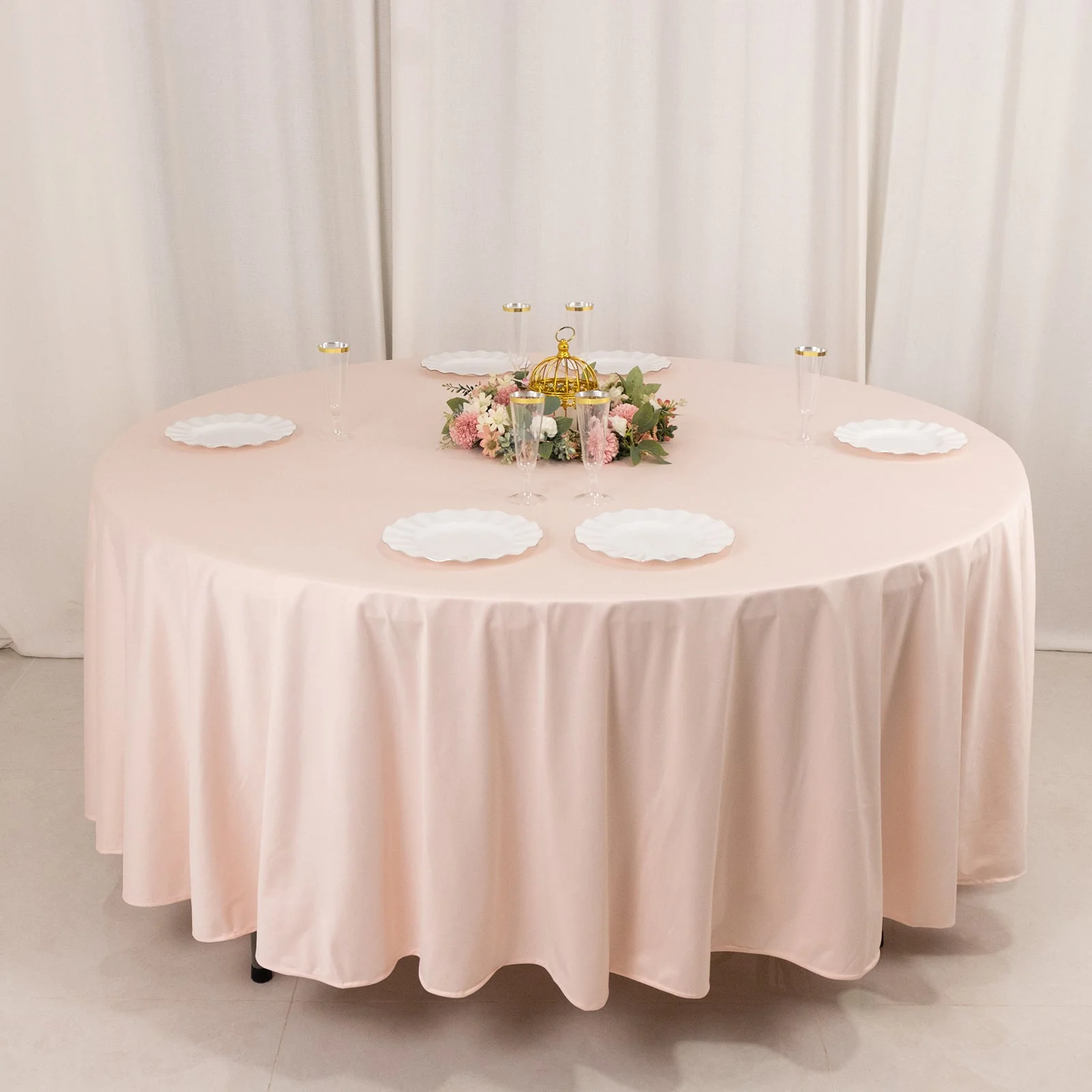 Scuba Round Tablecloth 108" Blush - Wrinkle Free Table Cover - Image 7