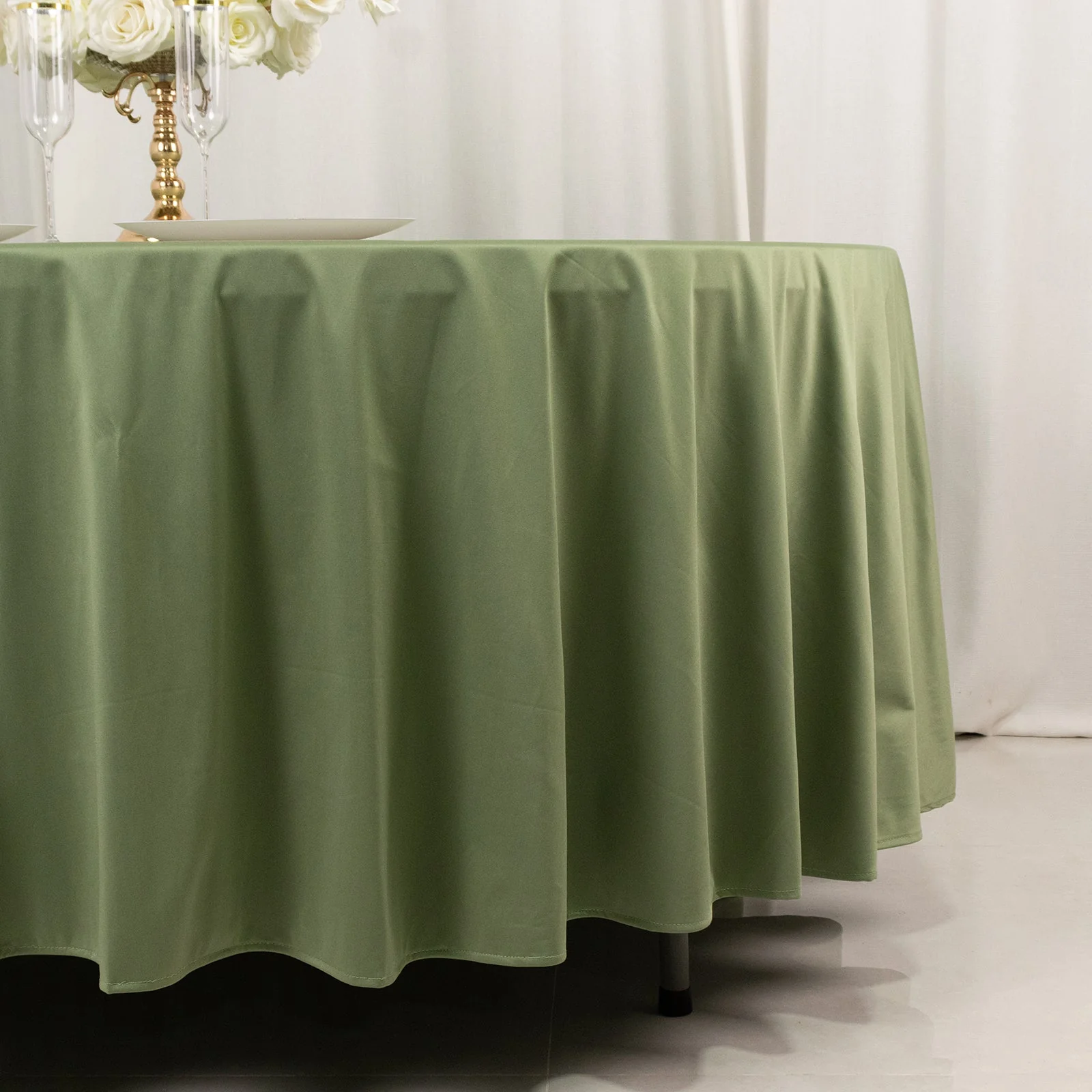 Scuba Round Tablecloth 108" Dusty Sage Green - Wrinkle Free Table Cover - Image 2