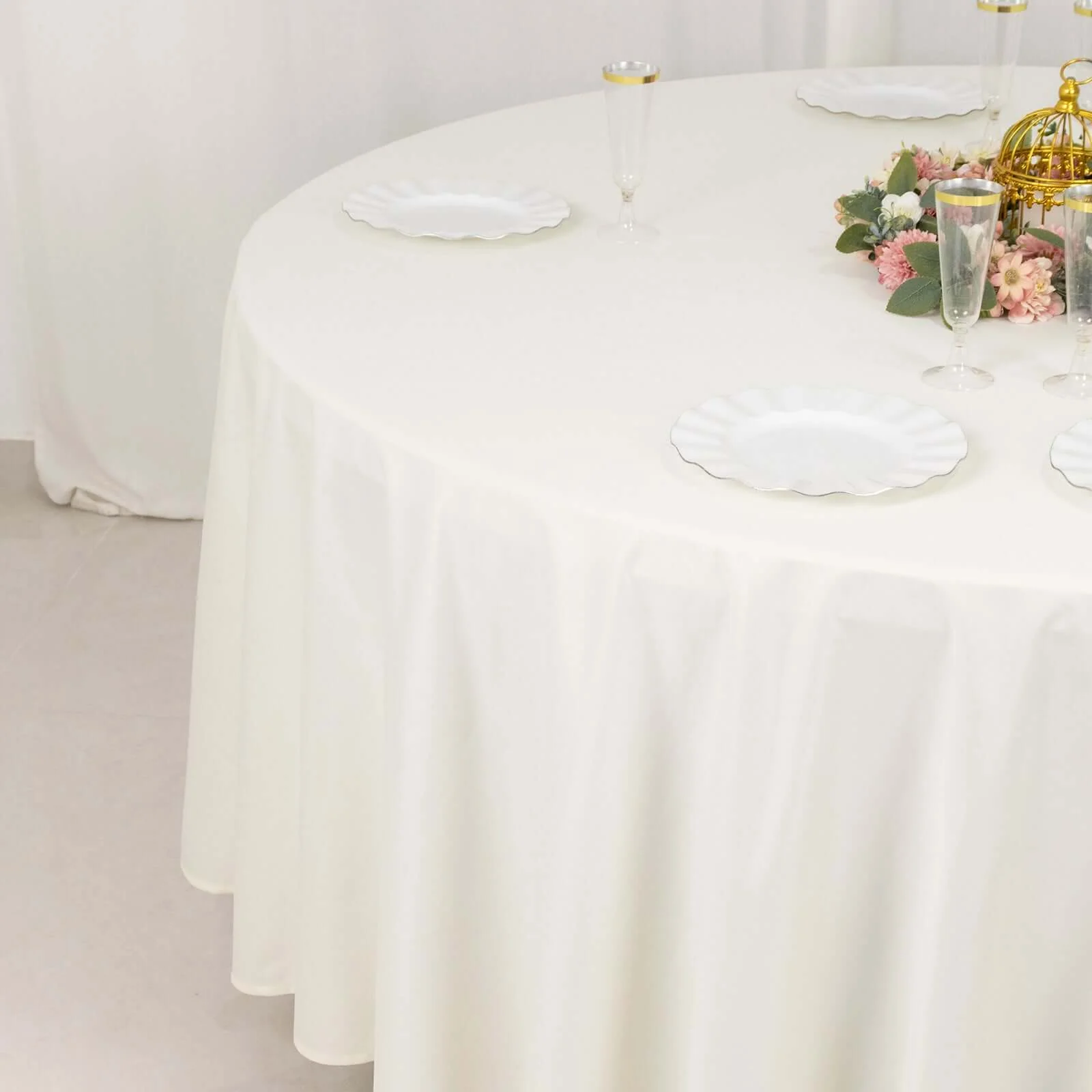 Scuba Round Tablecloth 108" Ivory - Wrinkle Free Table Cover - Image 6