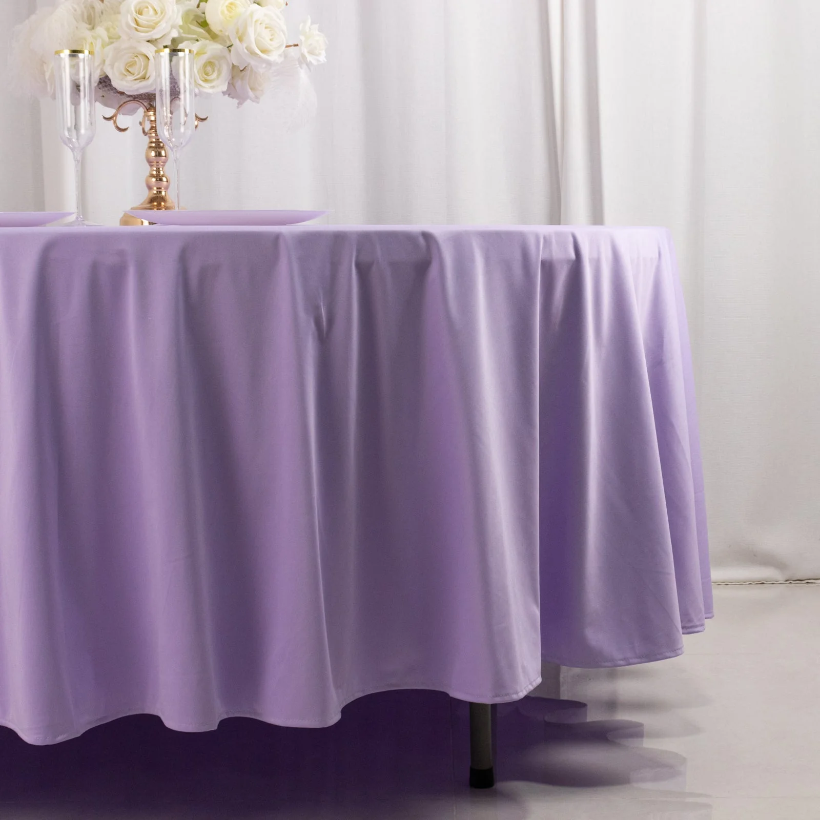 Scuba Round Tablecloth 108" Lavender Lilac - Wrinkle Free Table Cover - Image 2