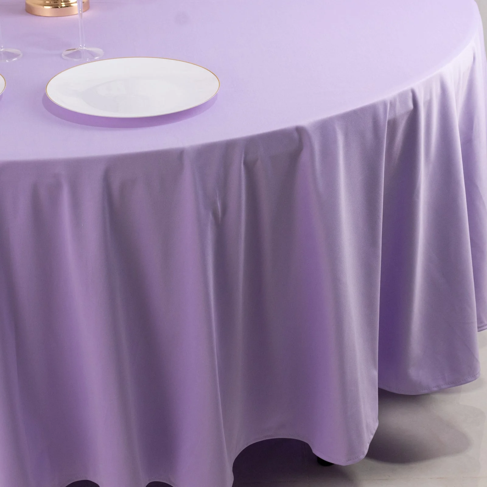 Scuba Round Tablecloth 108" Lavender Lilac - Wrinkle Free Table Cover - Image 6