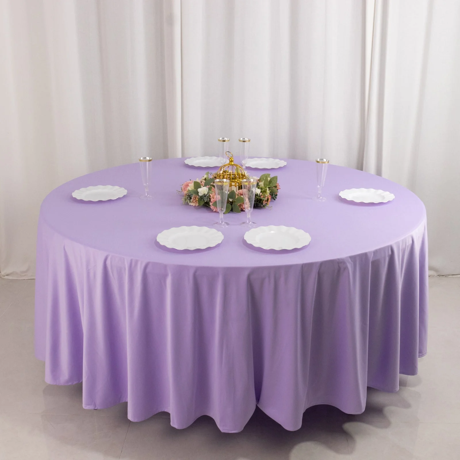 Scuba Round Tablecloth 108" Lavender Lilac - Wrinkle Free Table Cover - Image 7