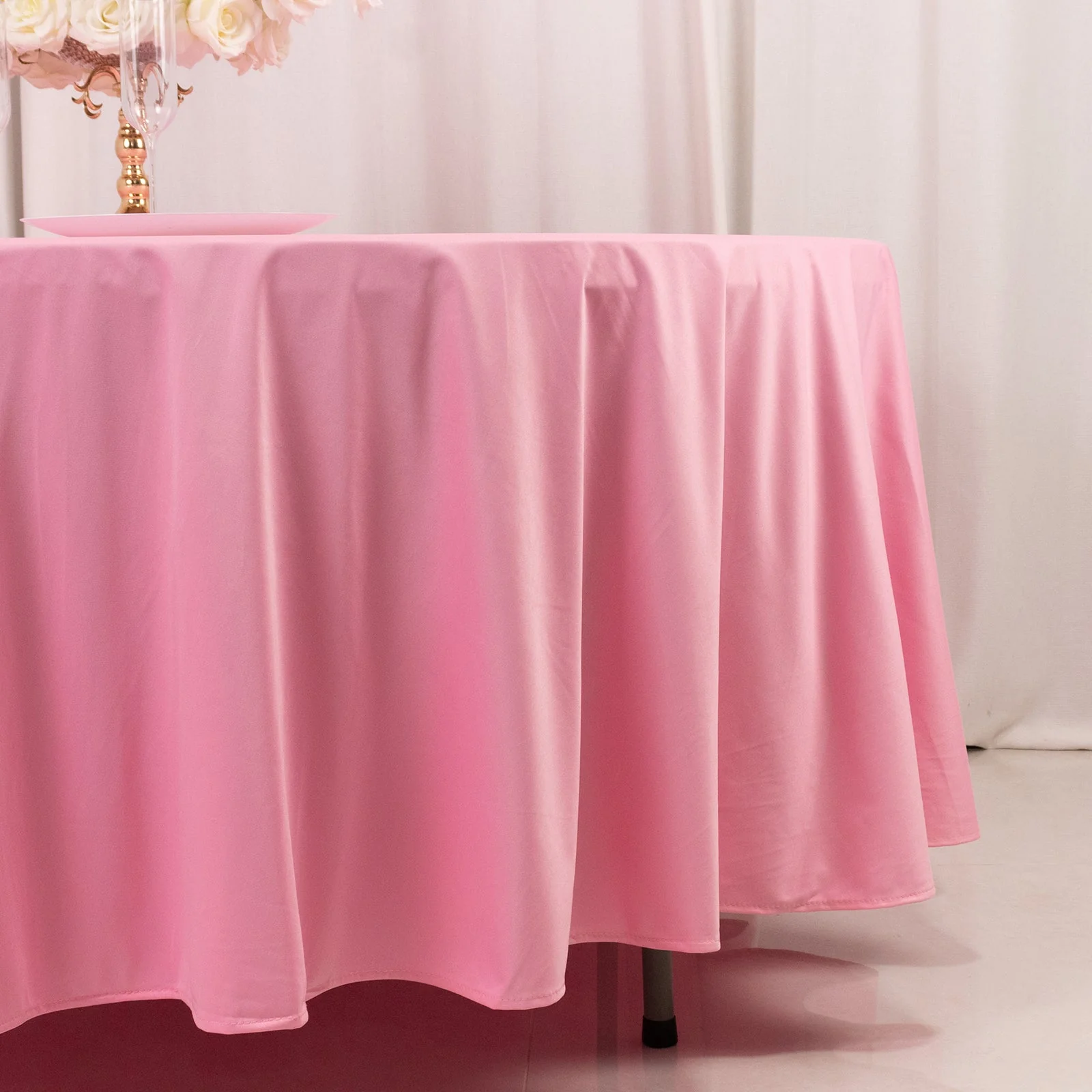 Scuba Round Tablecloth 108" Pink - Wrinkle Free Table Cover - Image 2