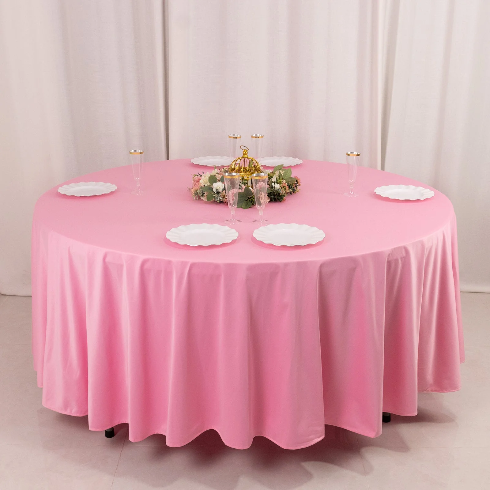 Scuba Round Tablecloth 108" Pink - Wrinkle Free Table Cover - Image 7