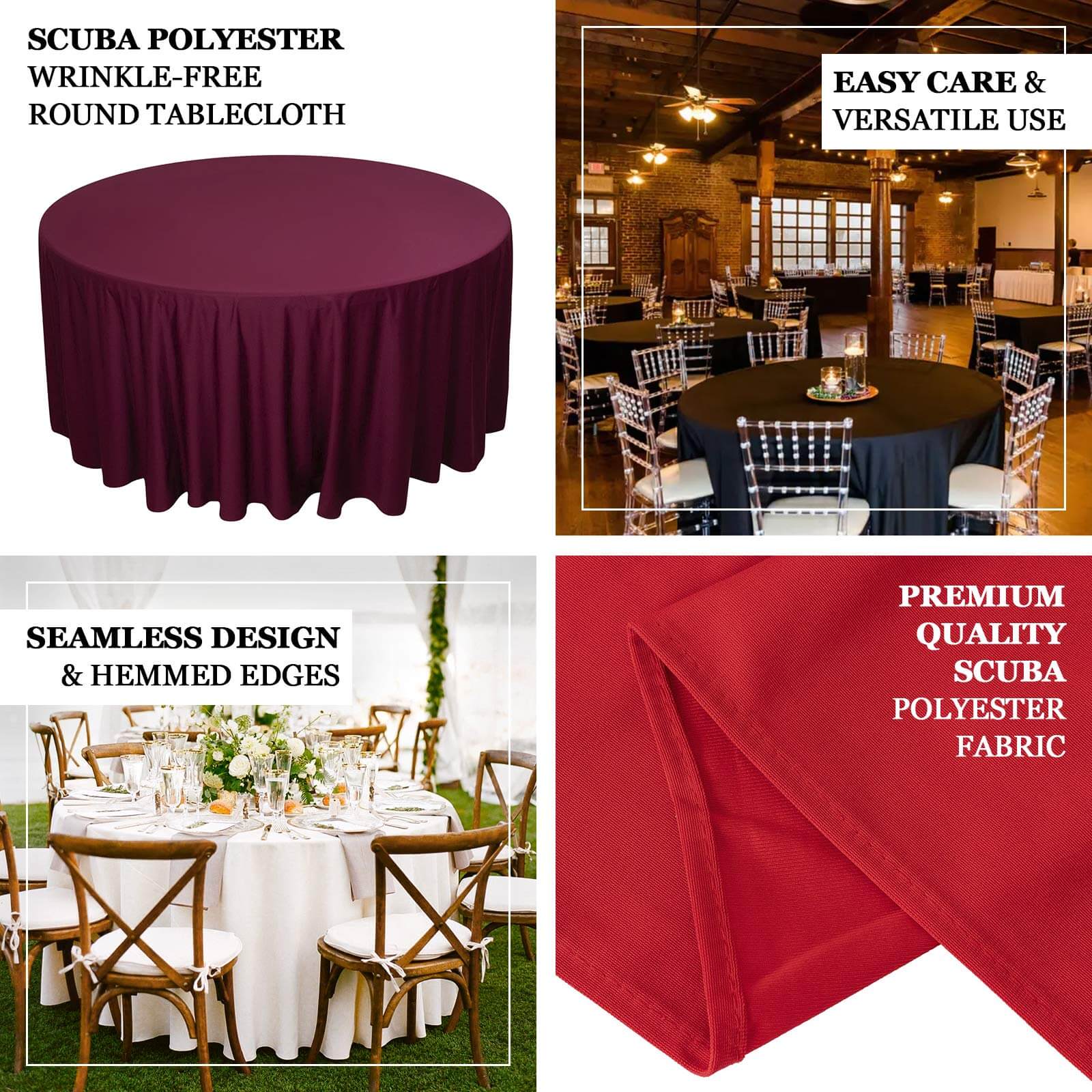 Scuba Round Tablecloth 108" Purple - Wrinkle Free Table Cover - Image 4