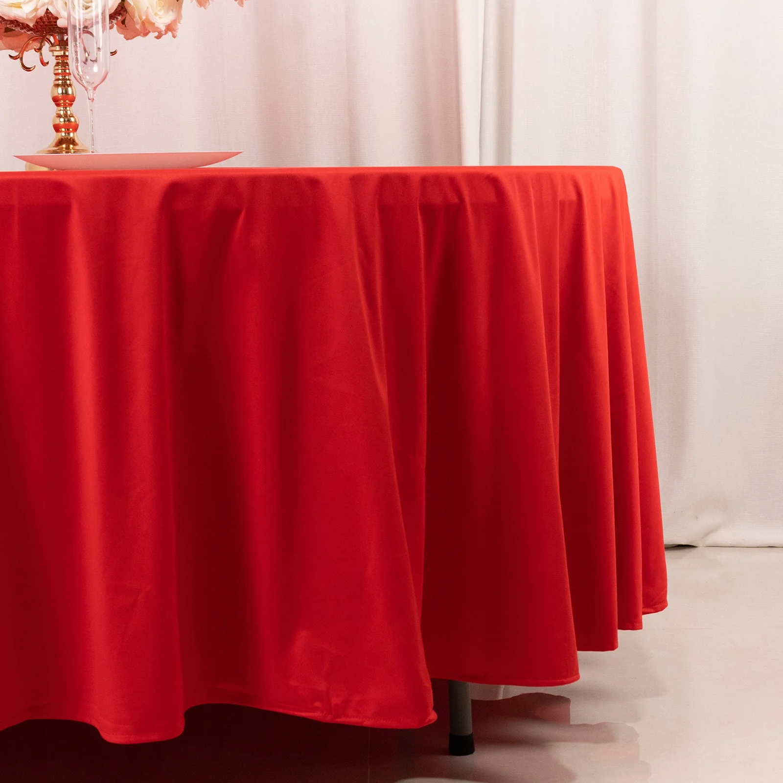 Scuba Round Tablecloth 108" Red - Wrinkle Free Table Cover - Image 2