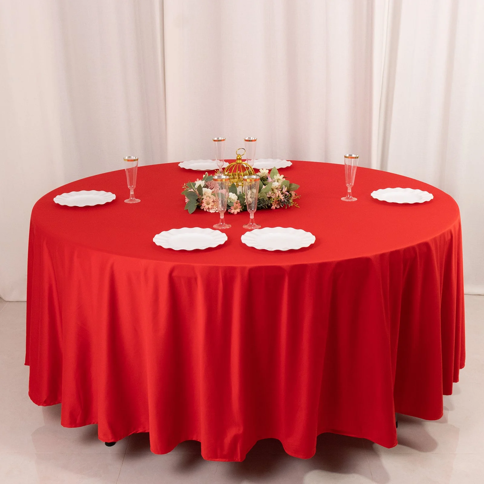Scuba Round Tablecloth 108" Red - Wrinkle Free Table Cover - Image 7