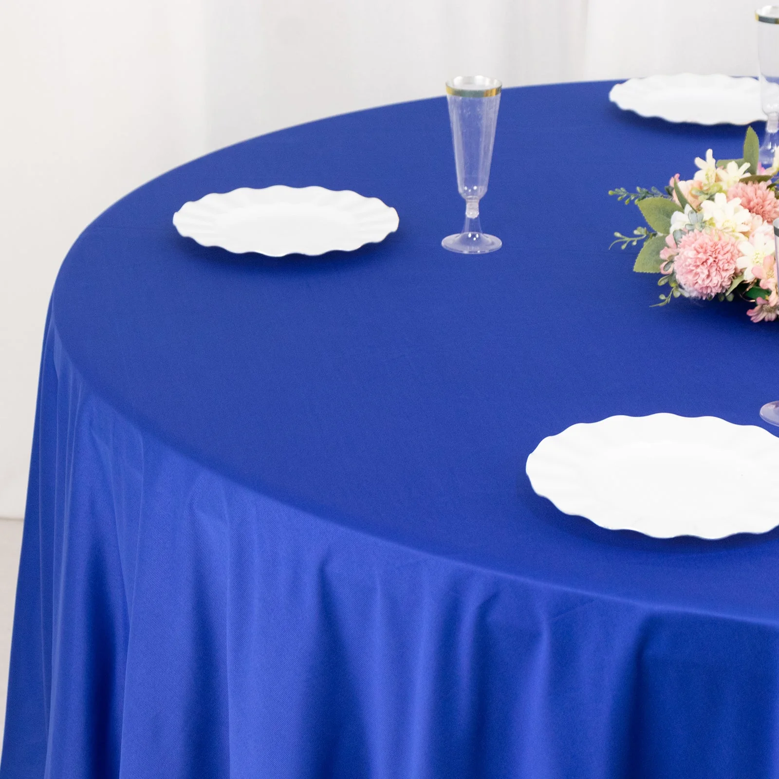 Scuba Round Tablecloth 108" Royal Blue - Wrinkle Free Table Cover - Image 7