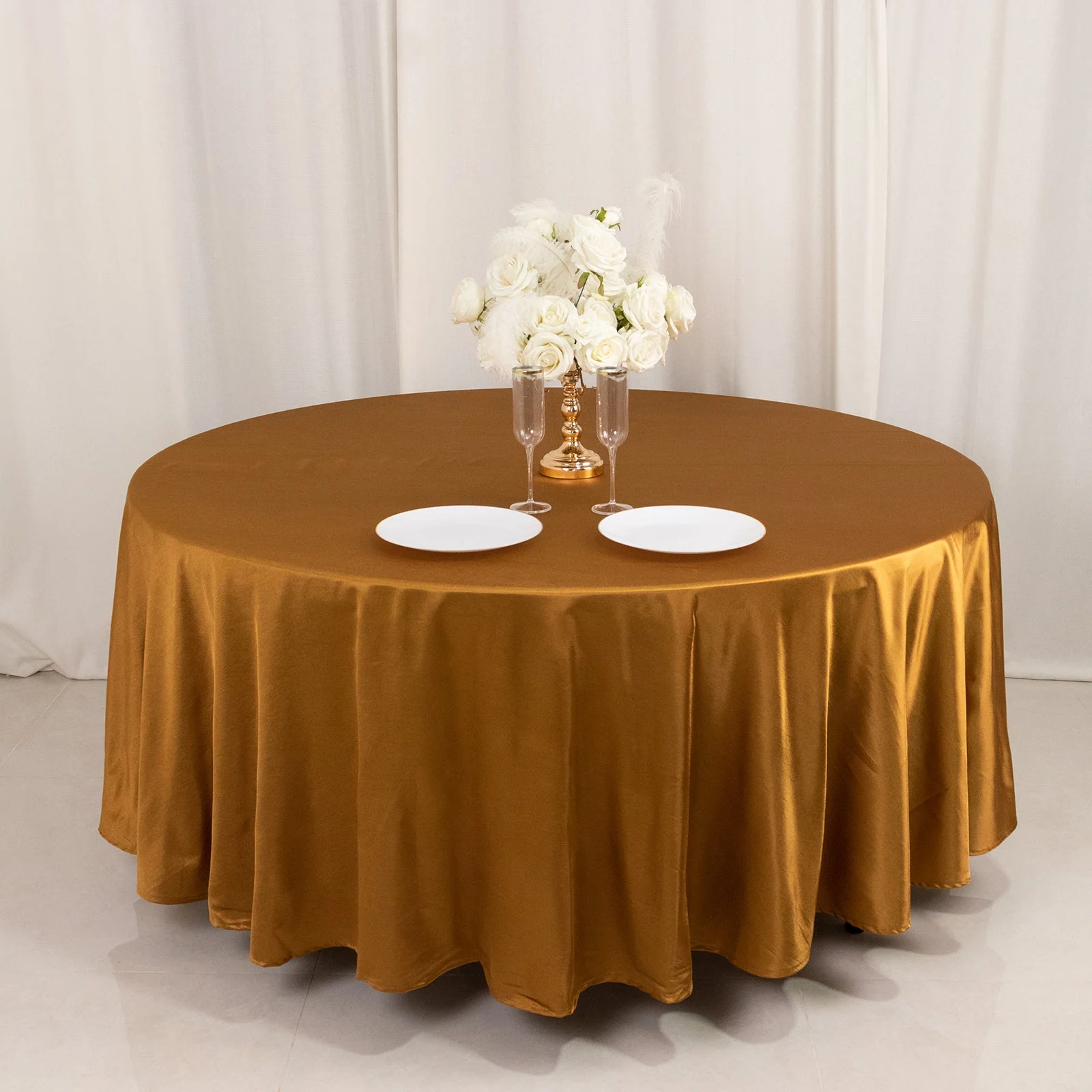 Scuba Round Tablecloth 108" Shimmer Gold - Wrinkle Free & Stain Resistant Table Cover - Image 7